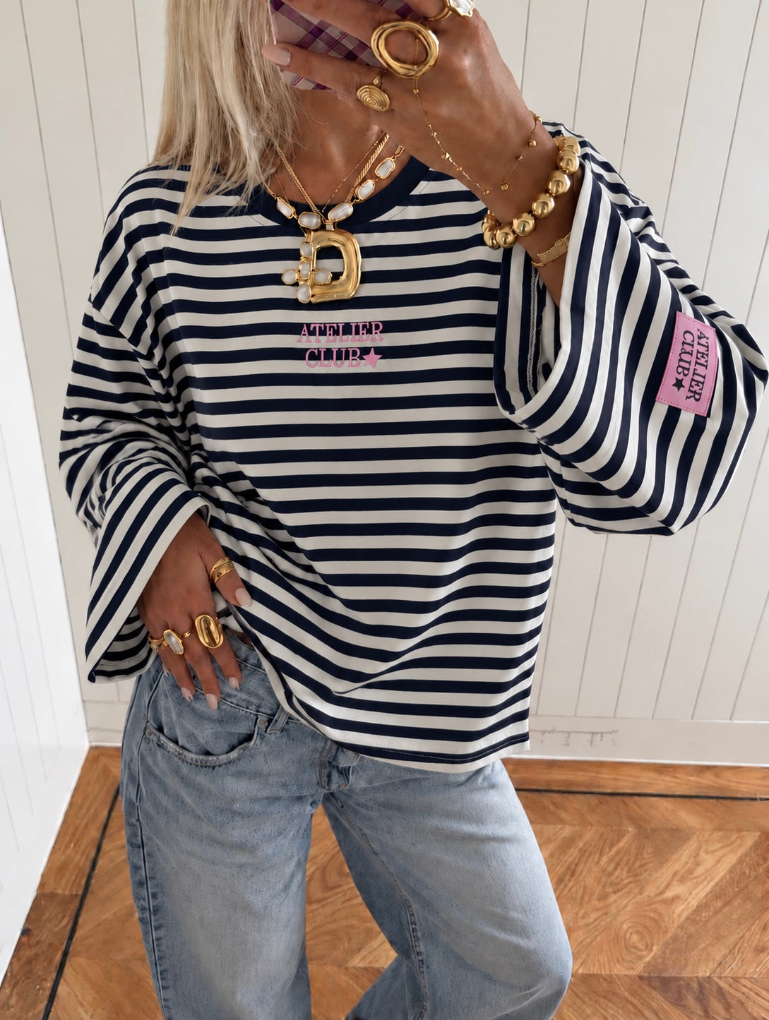 Atelier Club Sweatshirt Navy/White