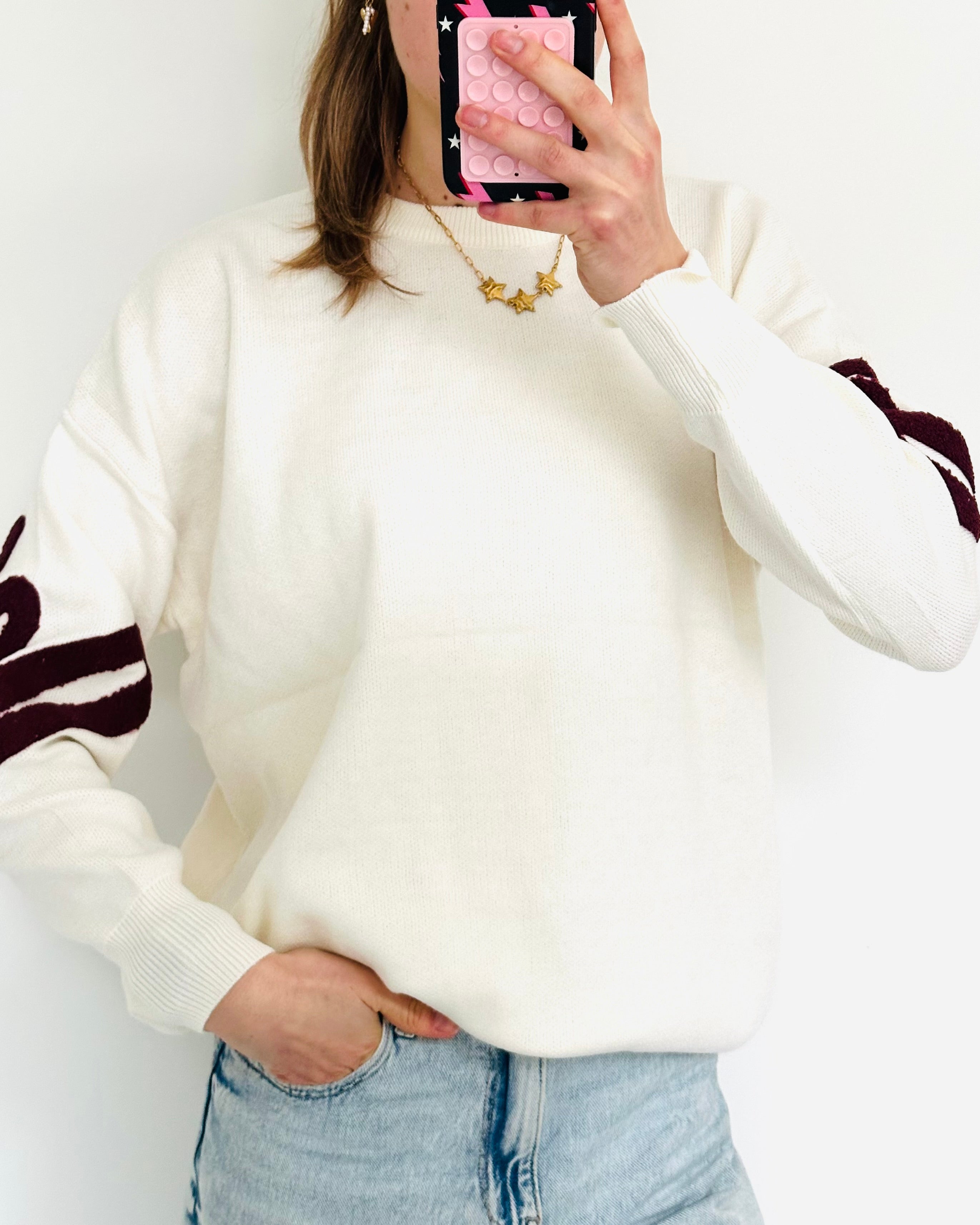 Be happy trui off white bordeaux