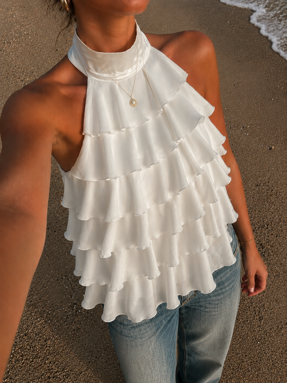 Ruffle wave top white