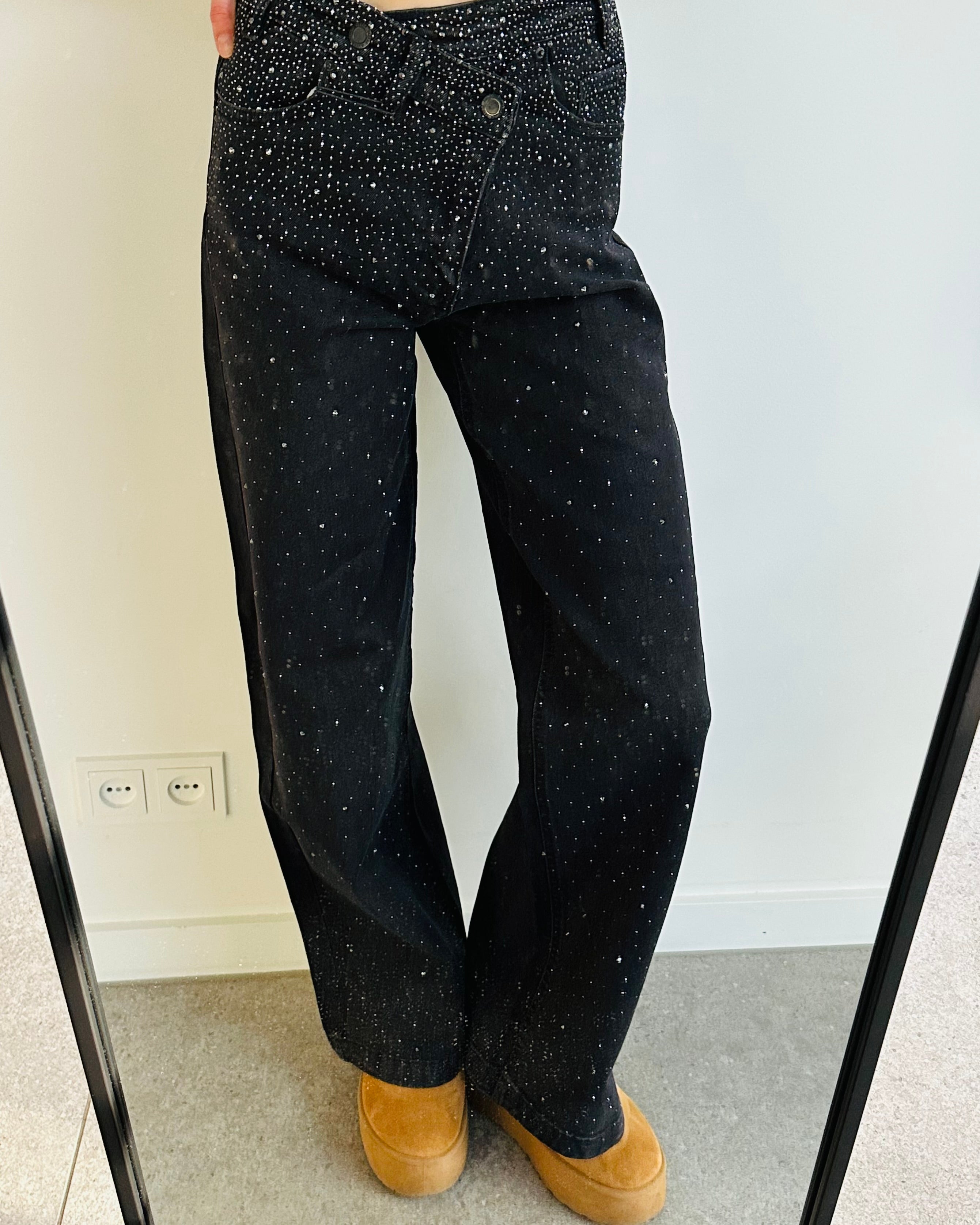 Straight leg jeans glitter zwart