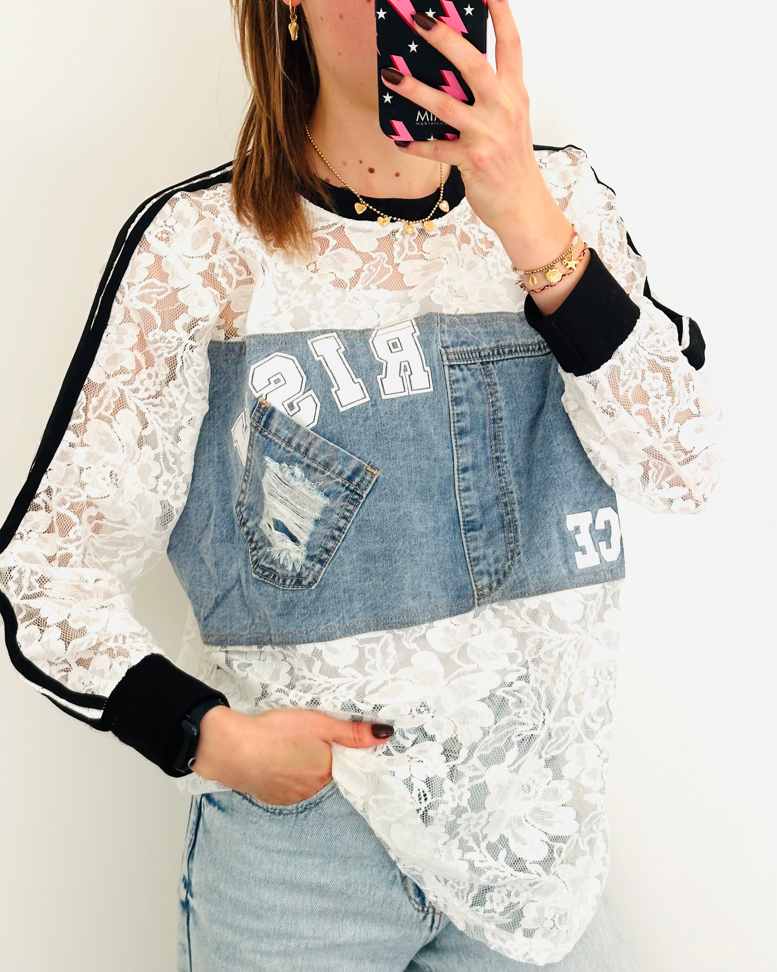 Wit kant baseball shirt zwart