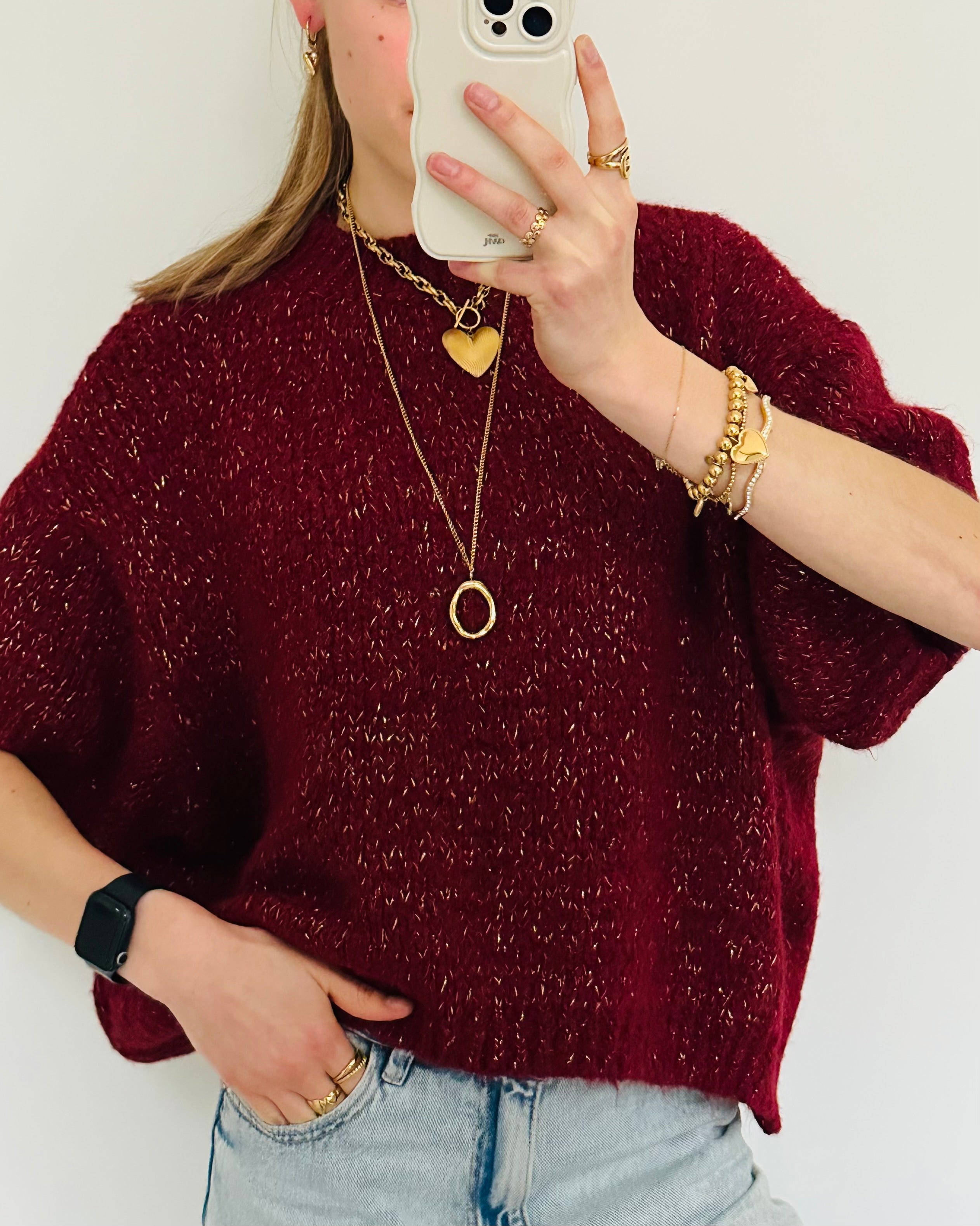Soft knit glitter Bordeaux