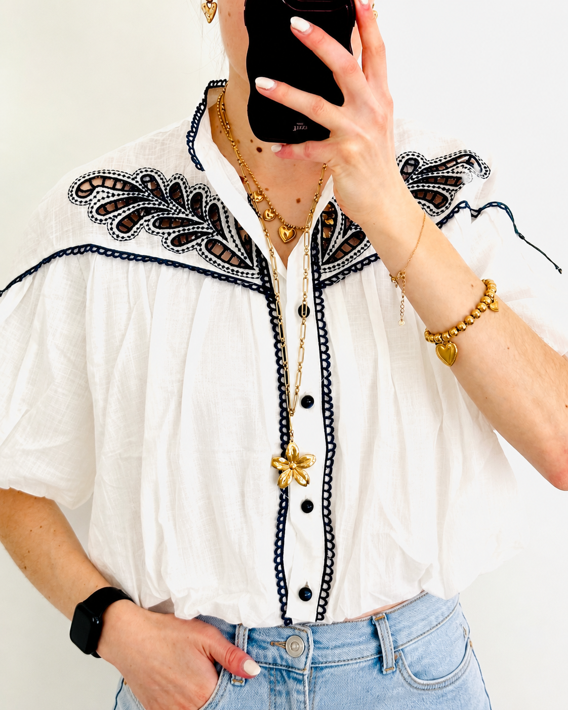 Broderie blossom blouse white blue