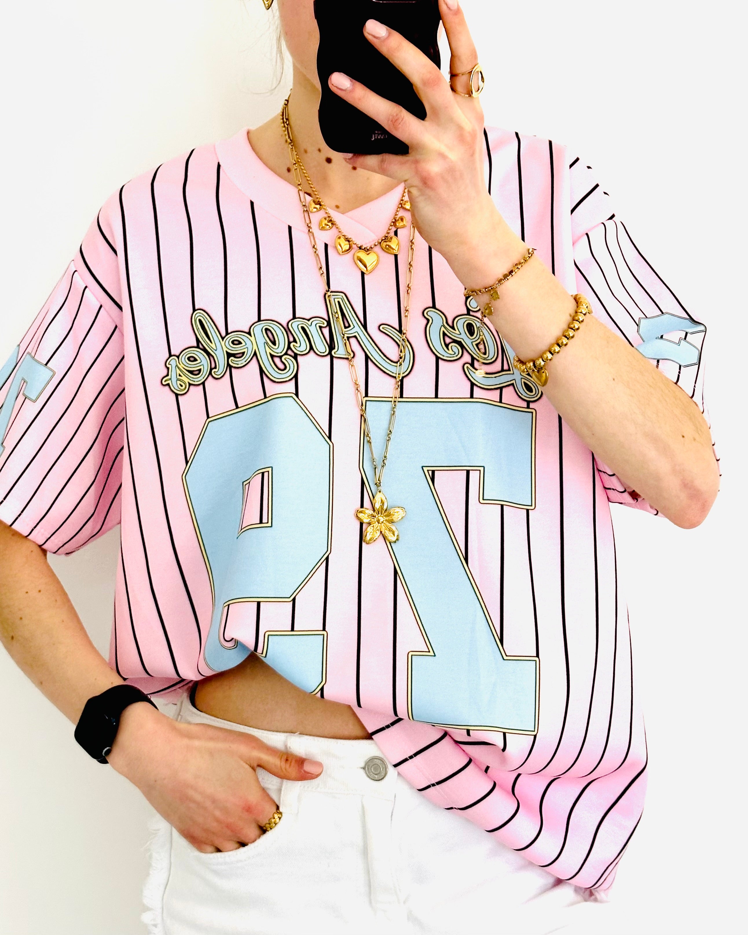 Faya Baseball shirt stripe pink