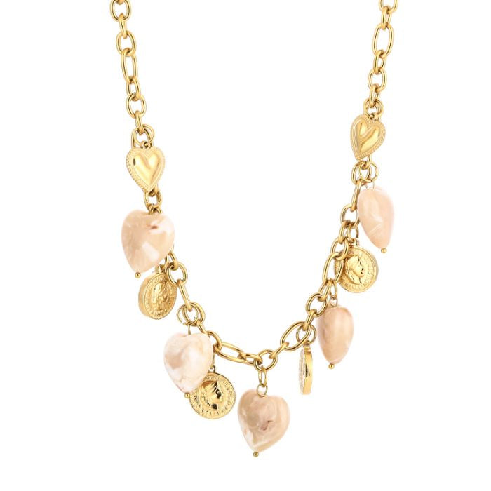 Hart beads ketting goud roze