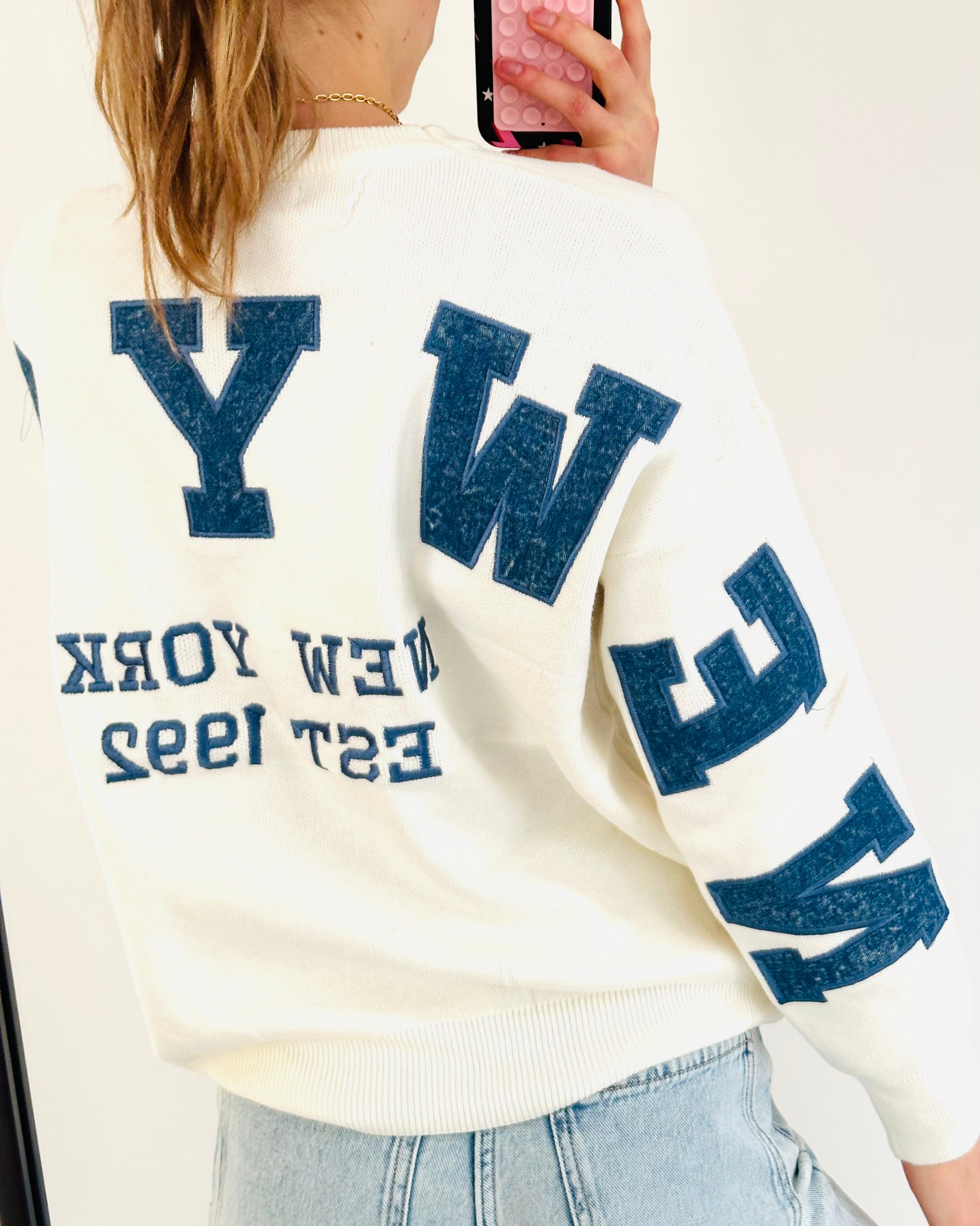 New York trui off white denim