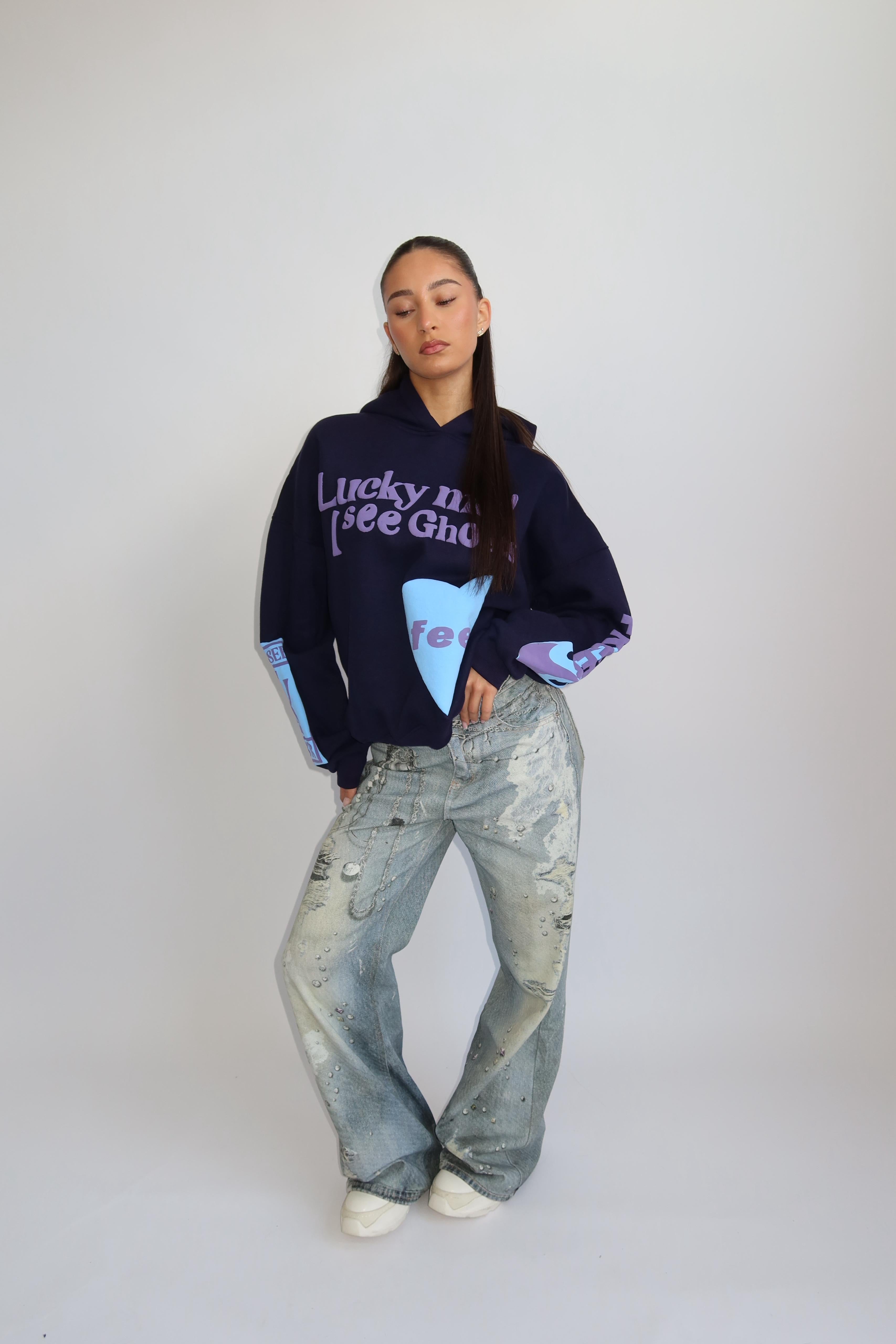 Lucky me hoodie navy purple