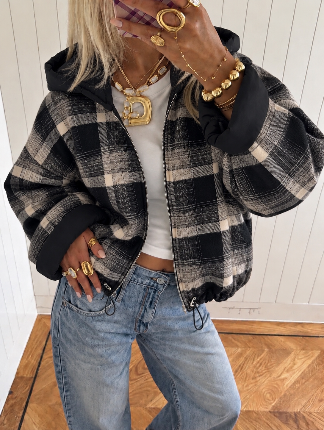 Maddie Checkered Jacket - Black