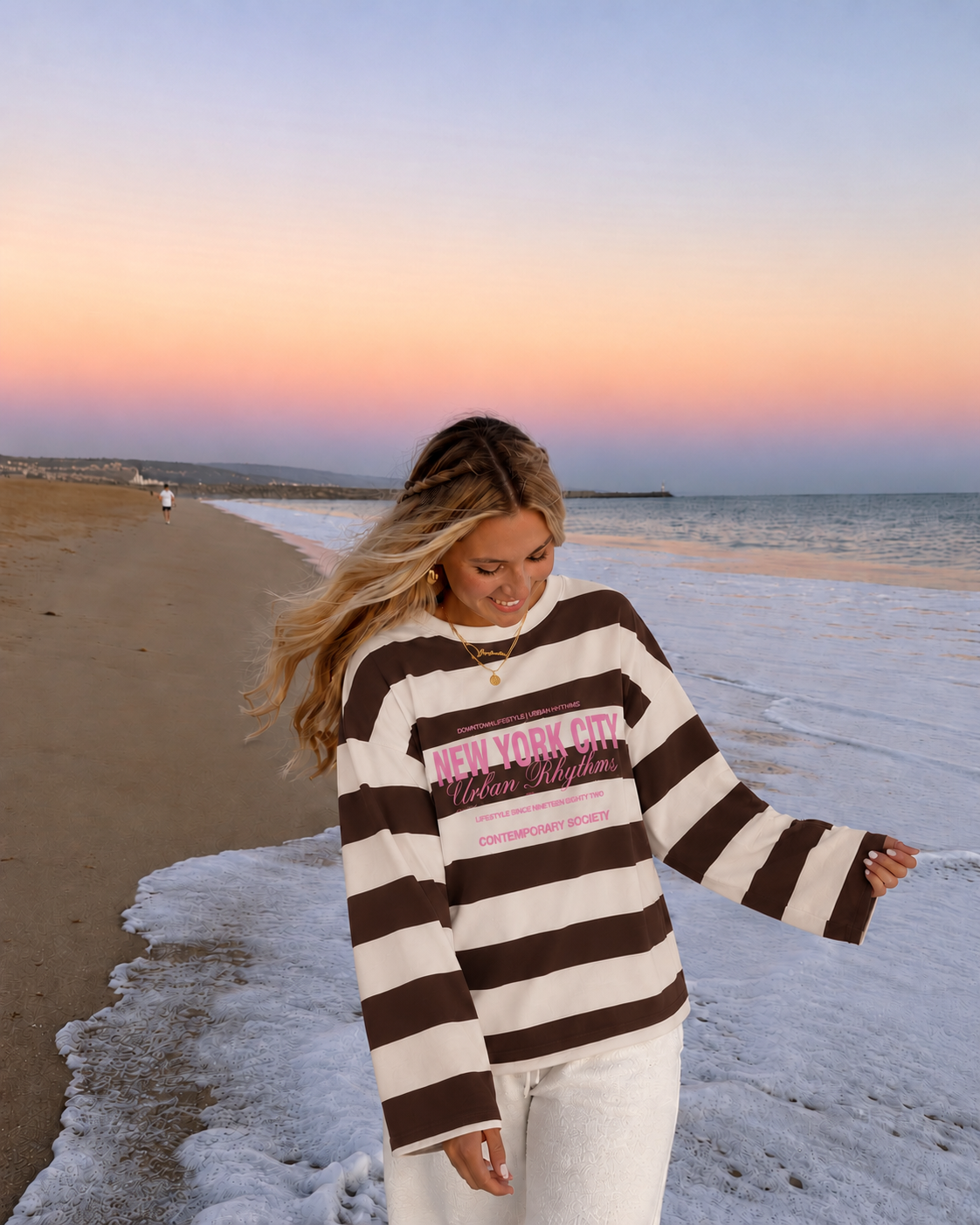 NYC striped sweatshirt brown