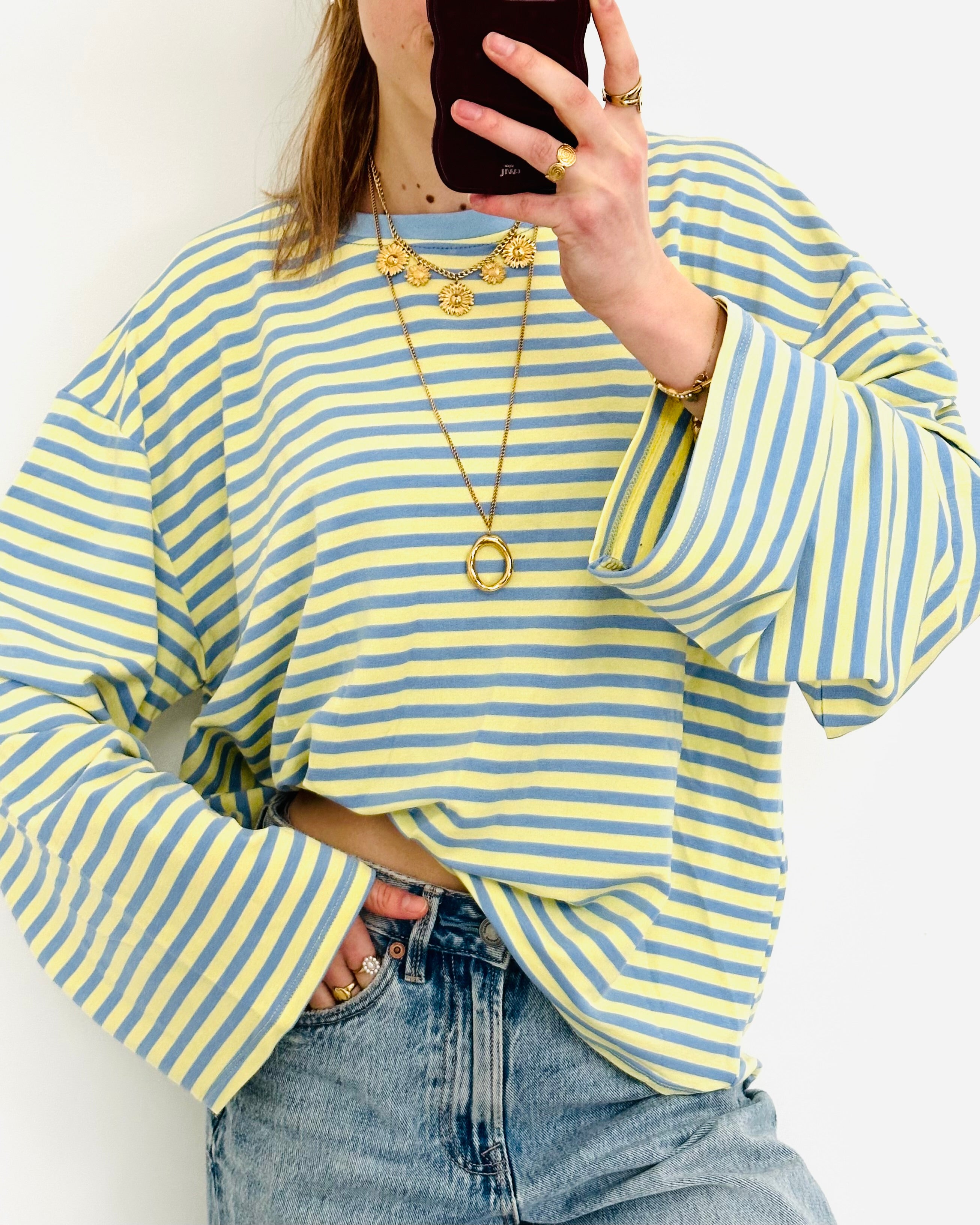 Casual stripe longsleeve yellow blue