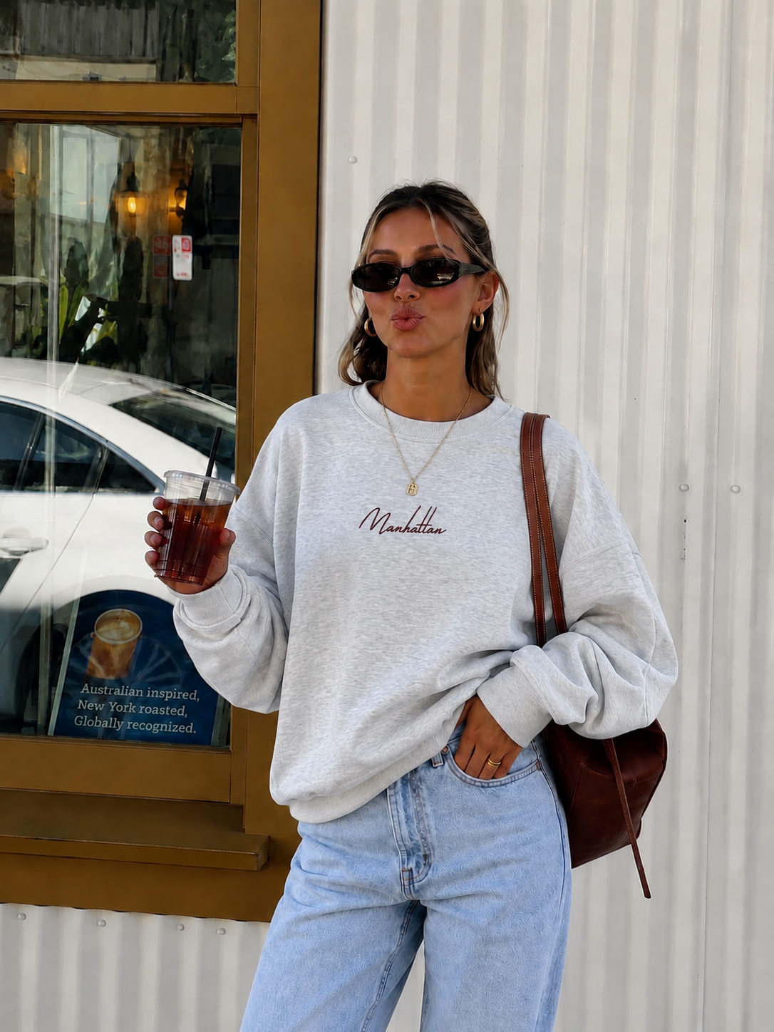 Manhattan sweater grey bordeaux