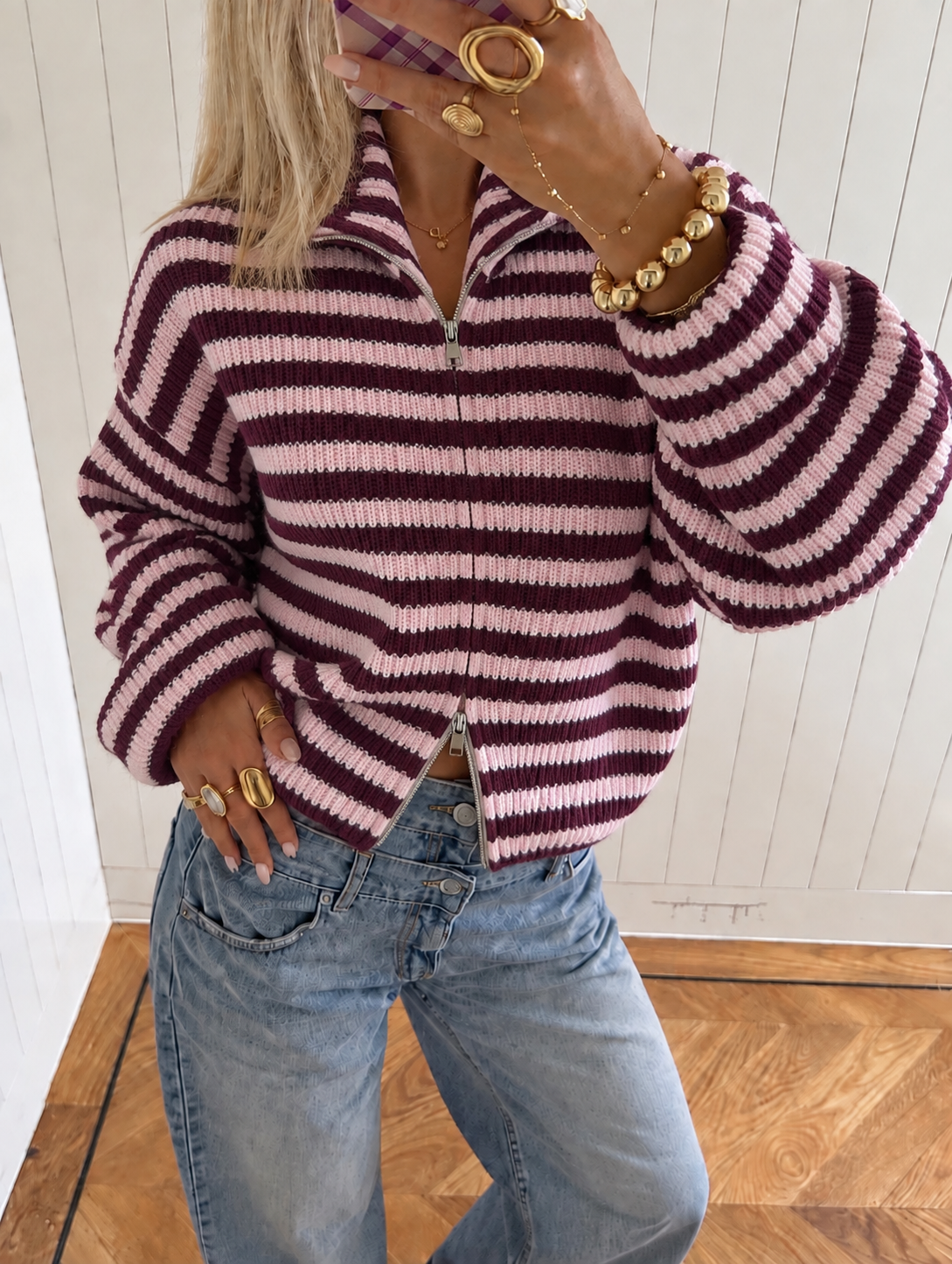 Essential Zip Knit pink bordeaux