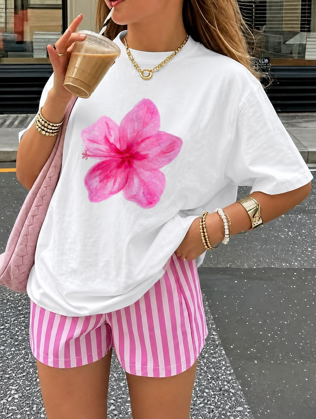 Flower shirt white pink