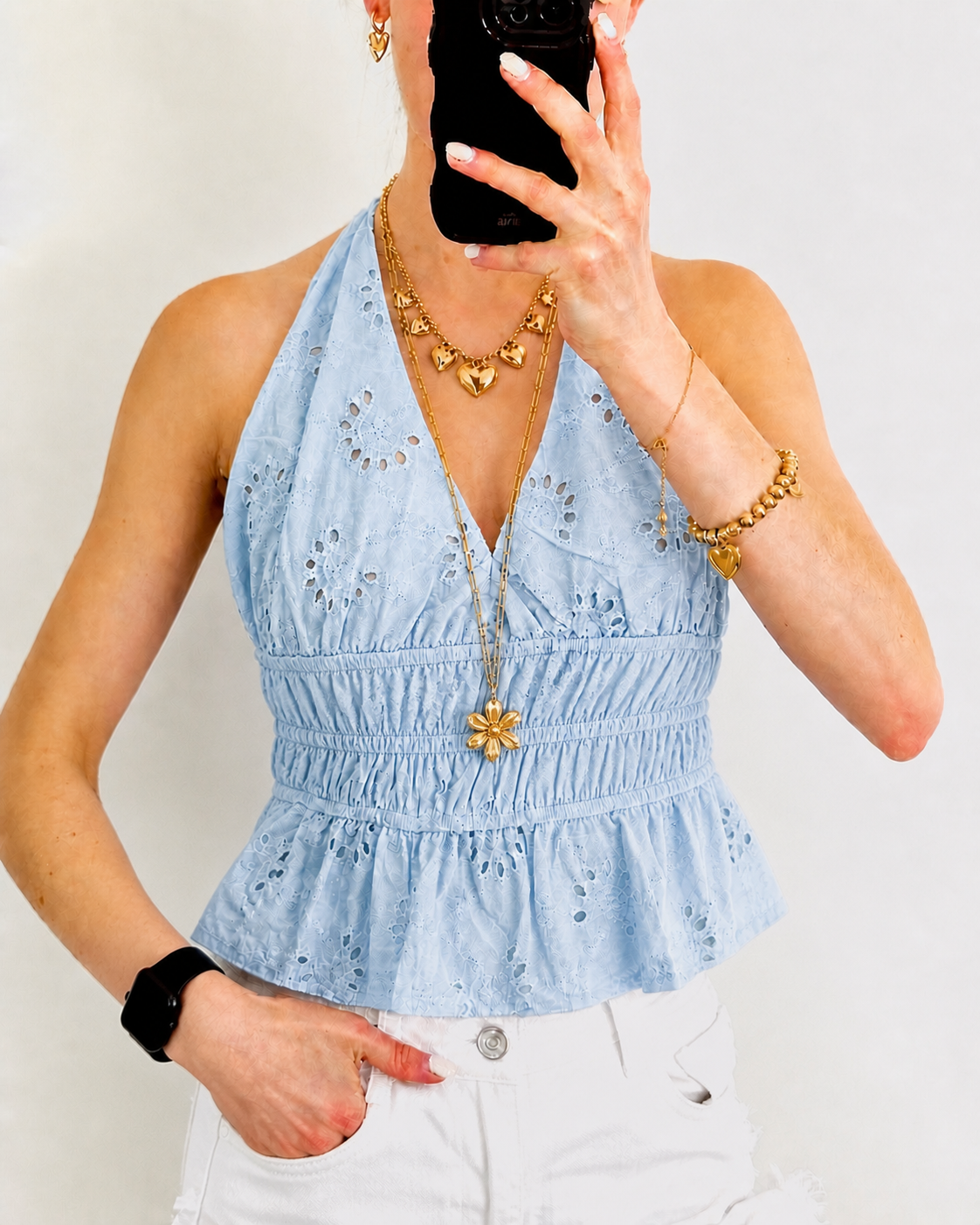 Lace top halter blue