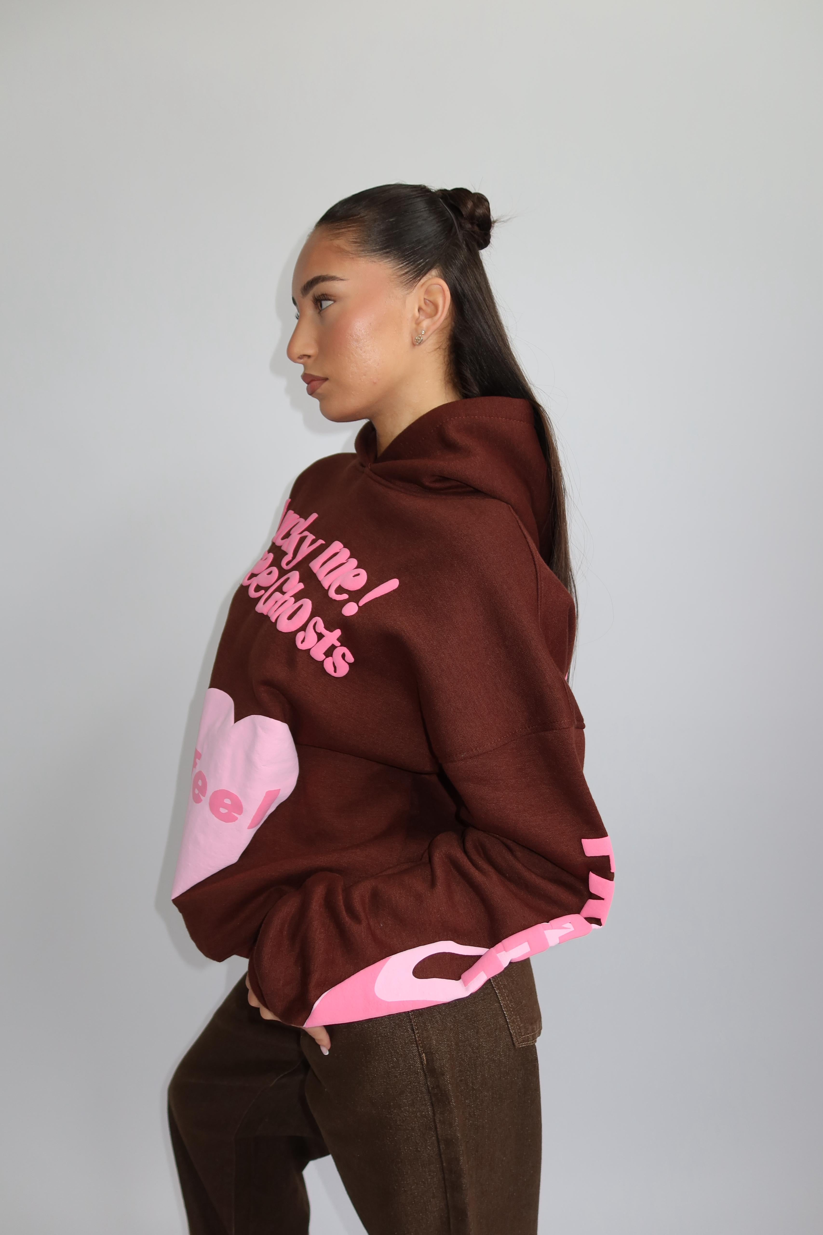 Lucky me hoodie brown pink