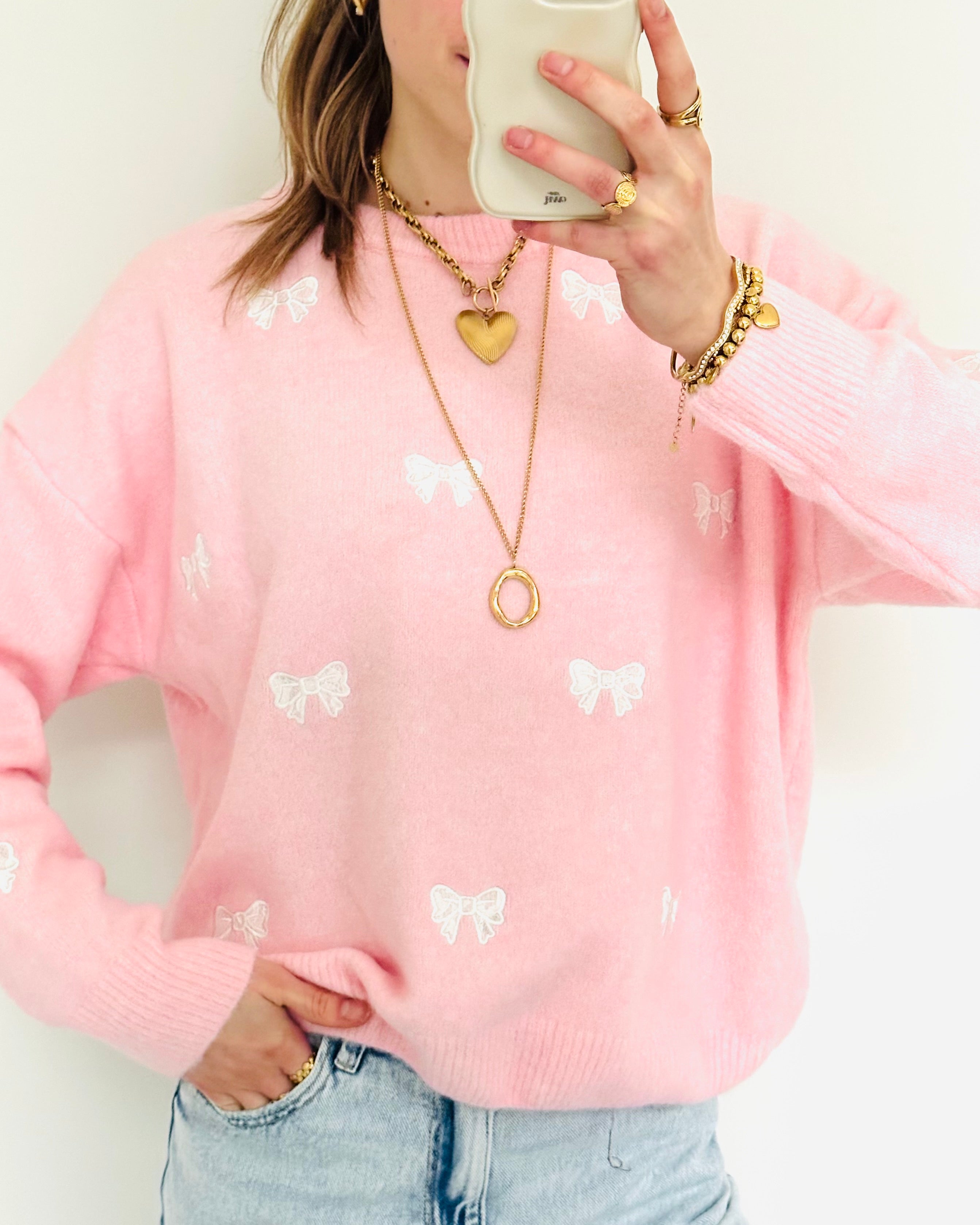 Strikjes trui baby pink