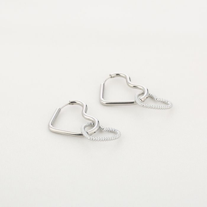 Double heart oorbellen zilver