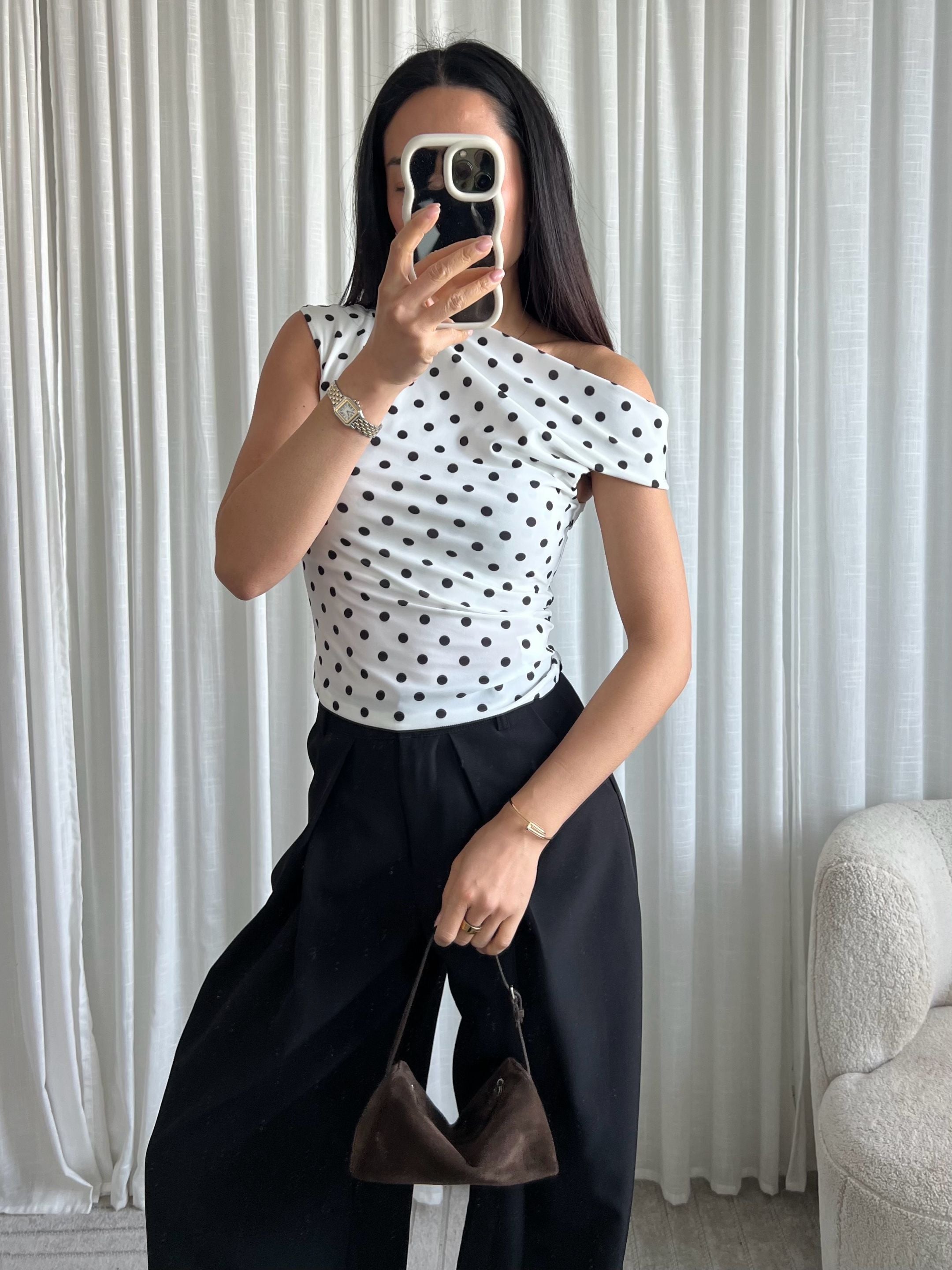 Polka dots mesh top white