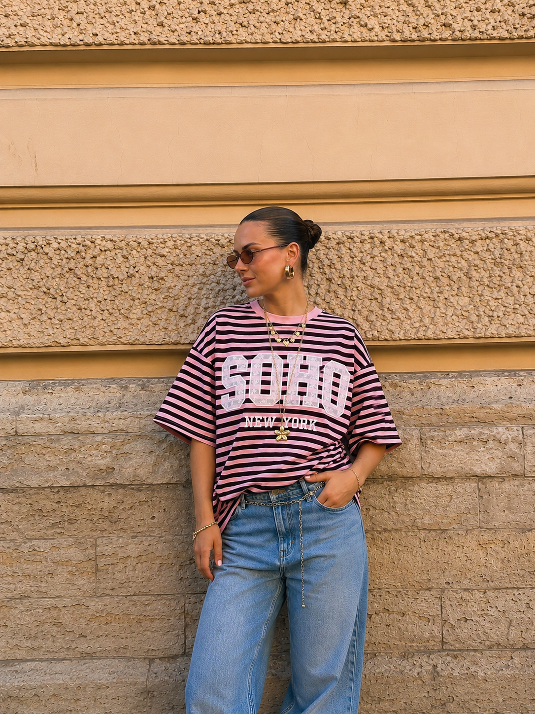 SOHO lace shortsleeve pink brown