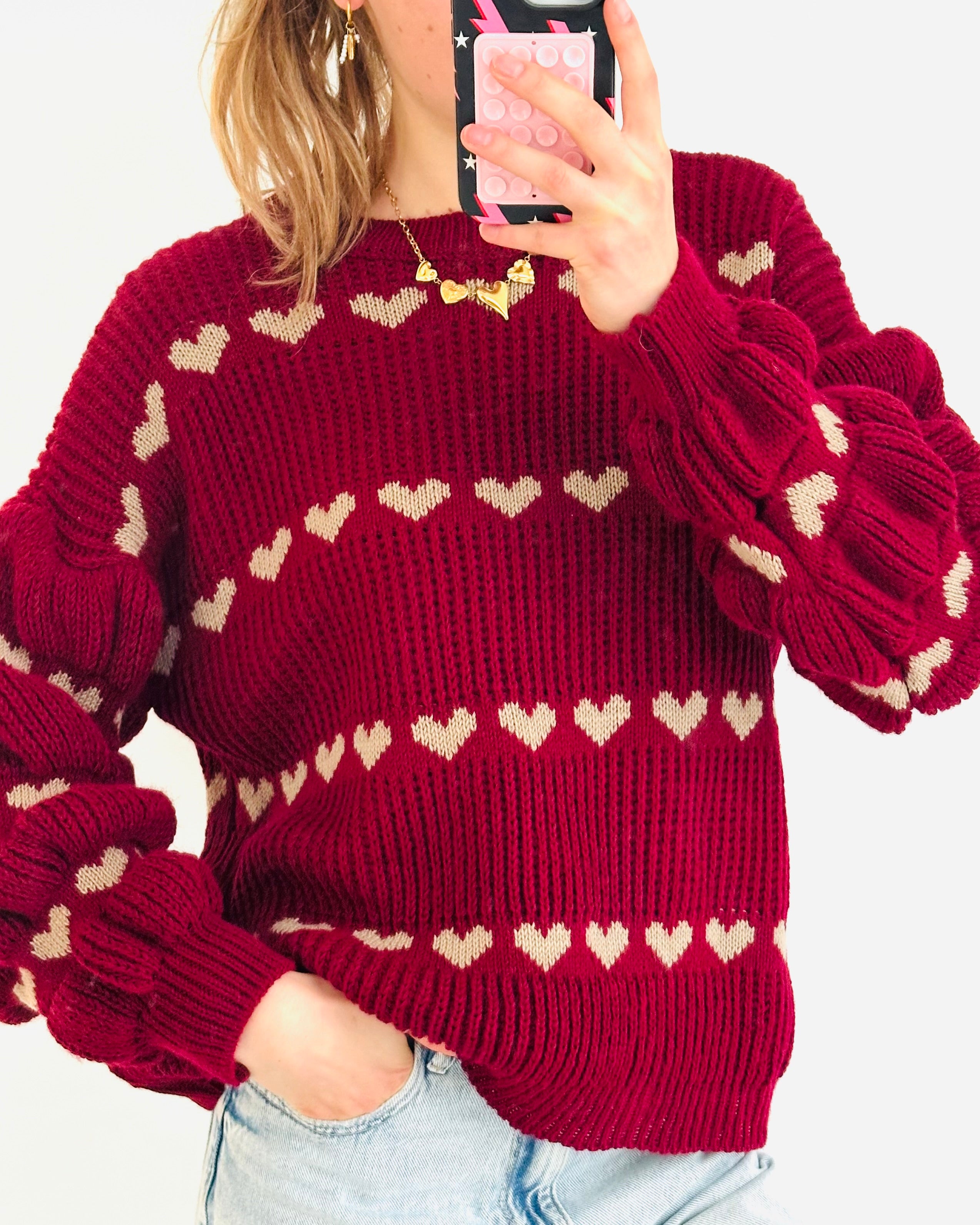 Heart sweater bordeaux beige