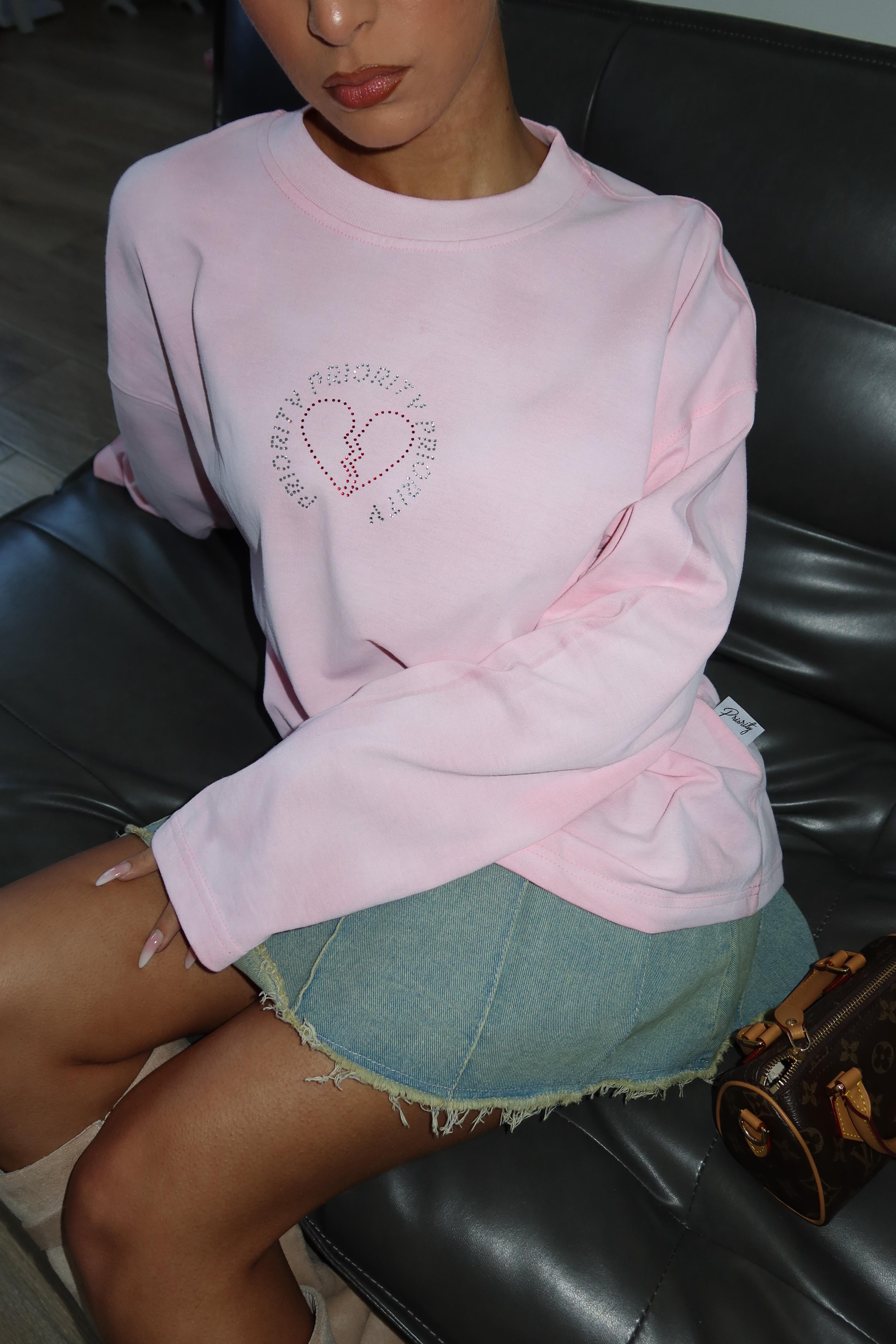 Priority rhinestone long sleeve roze