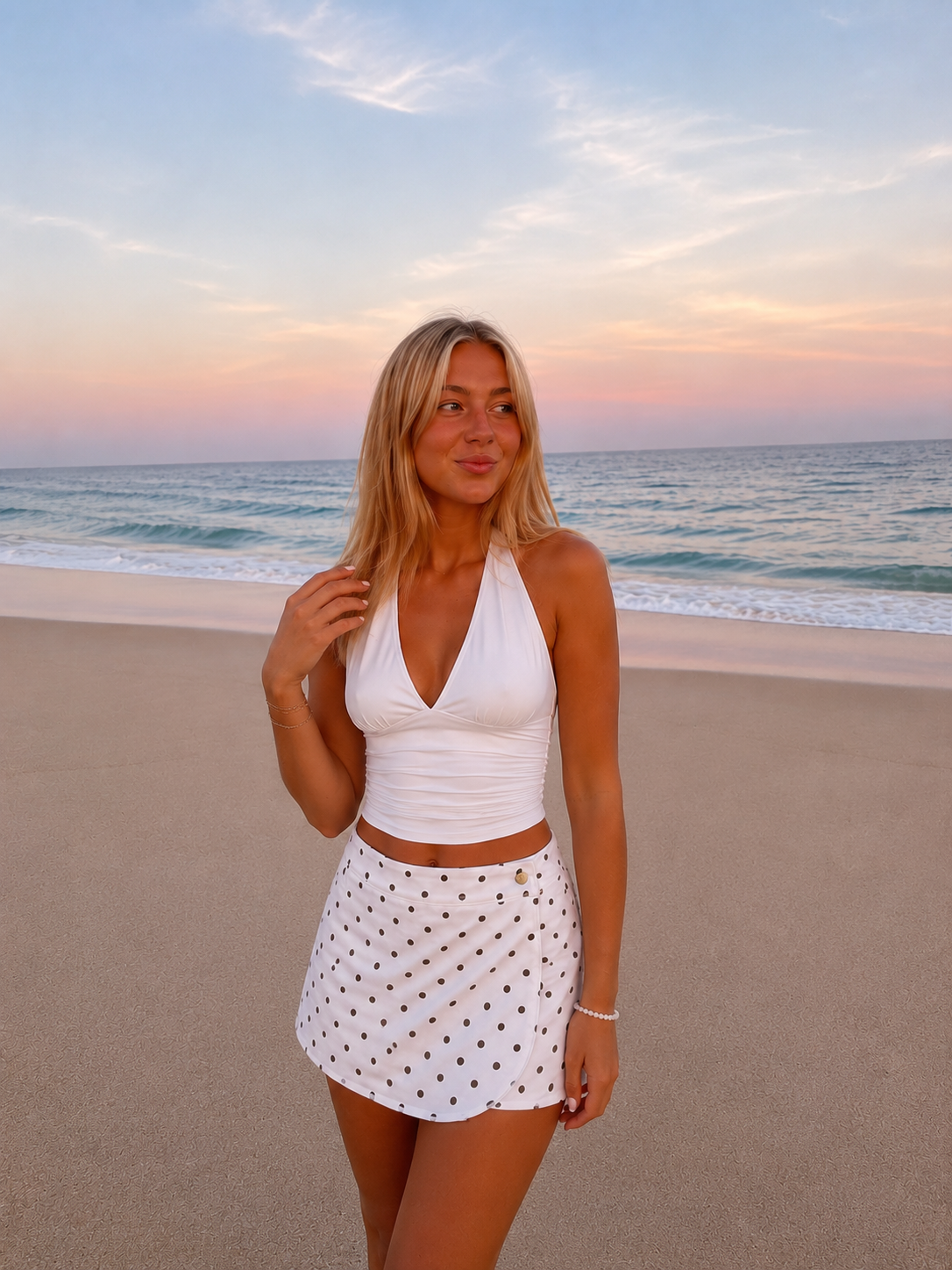 polka dot skirt omslag wit bruin