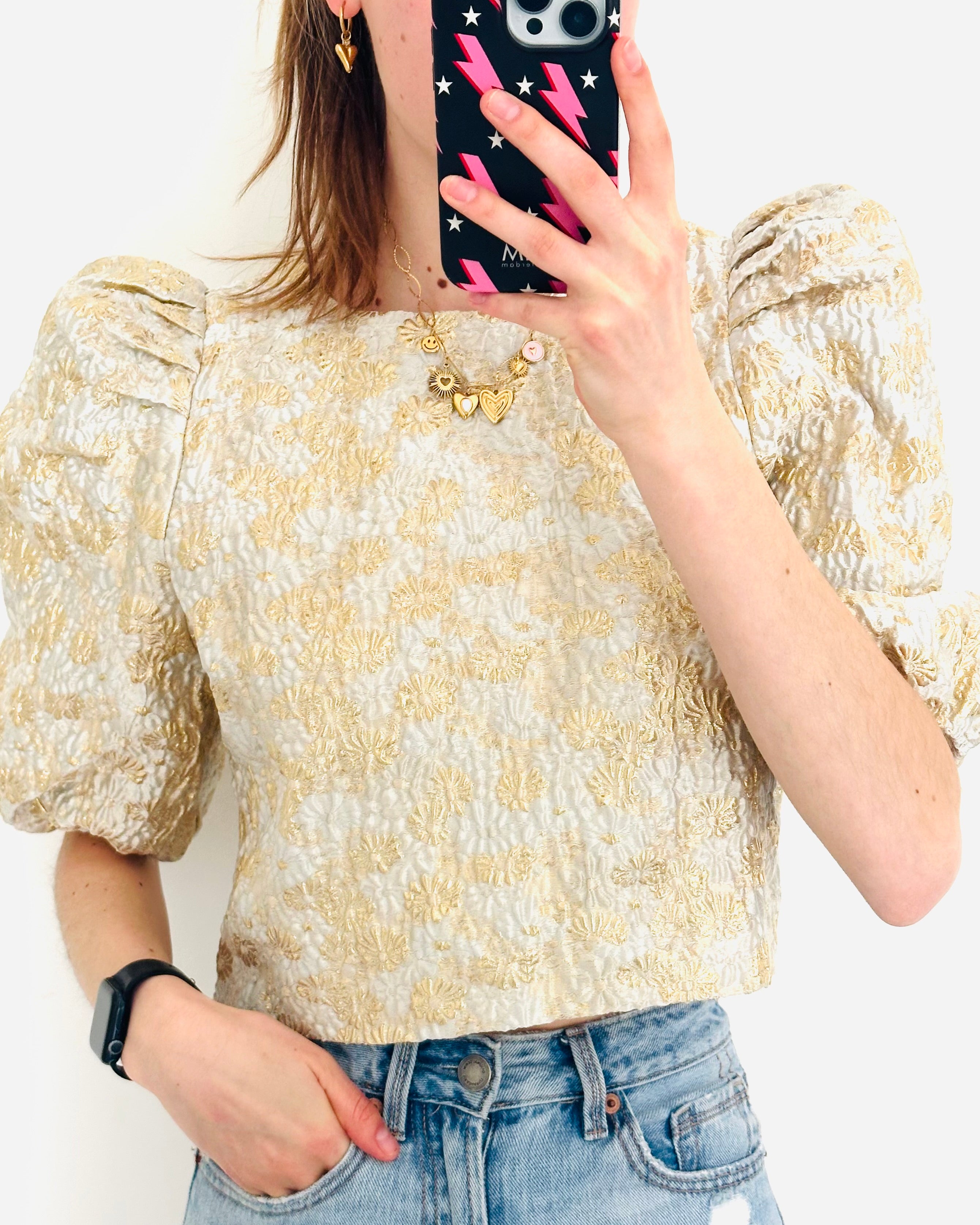 Bloemen top goud beige