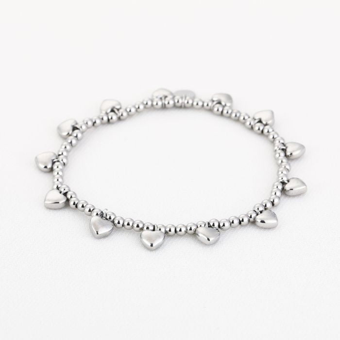 Elastiek kralen hartjes armband zilver