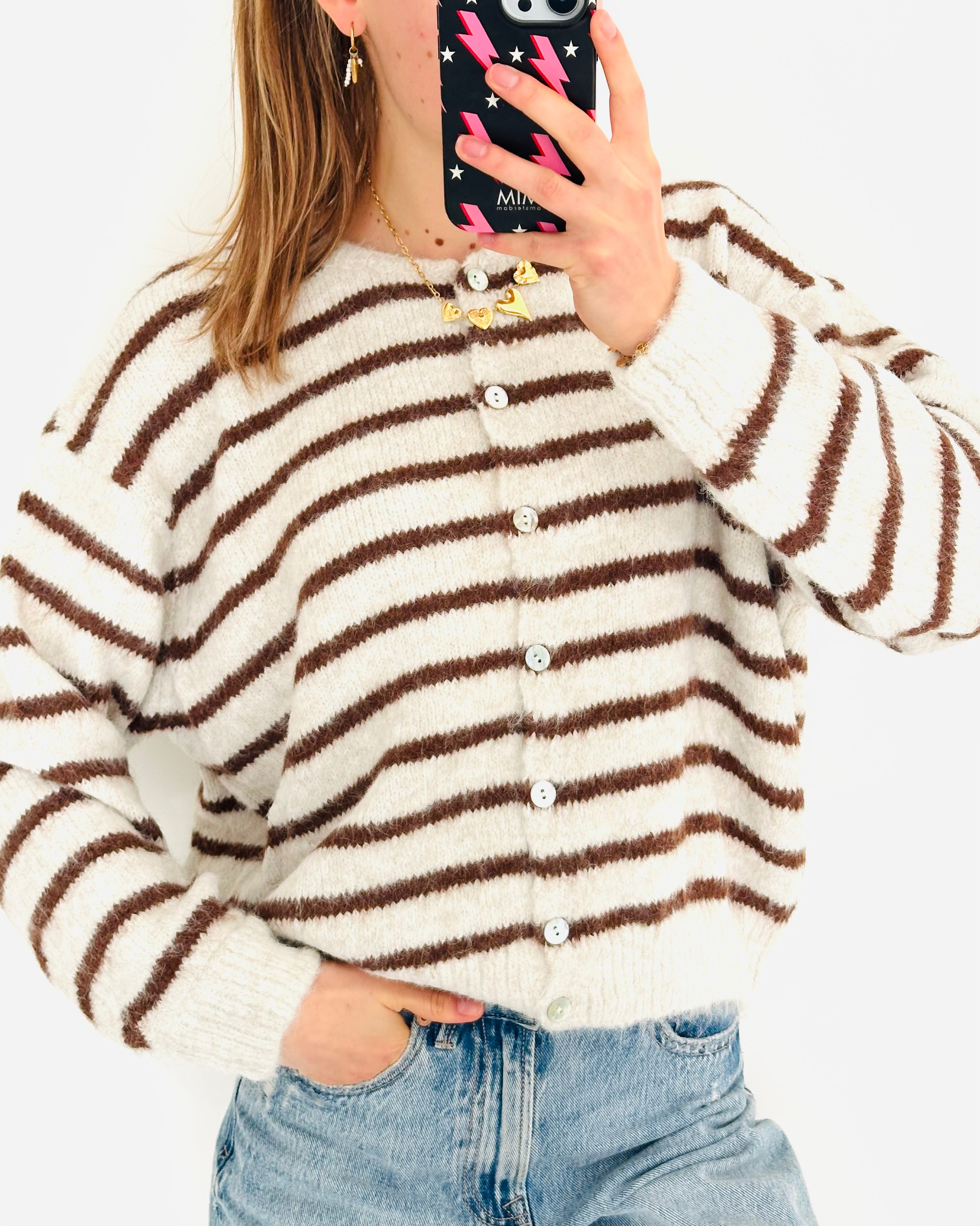 Stockholm cardigan off white taupe