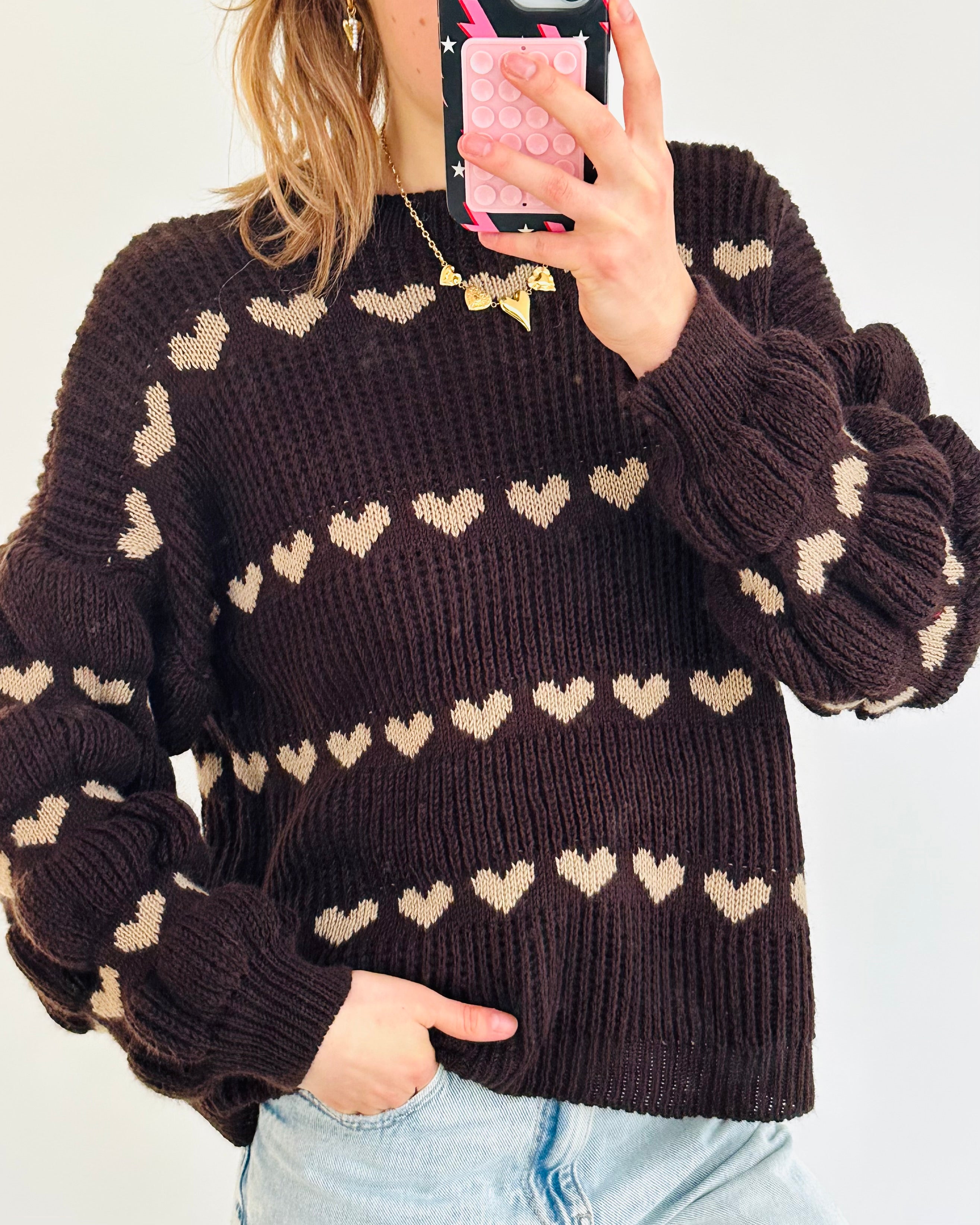 Heart sweater brown camel