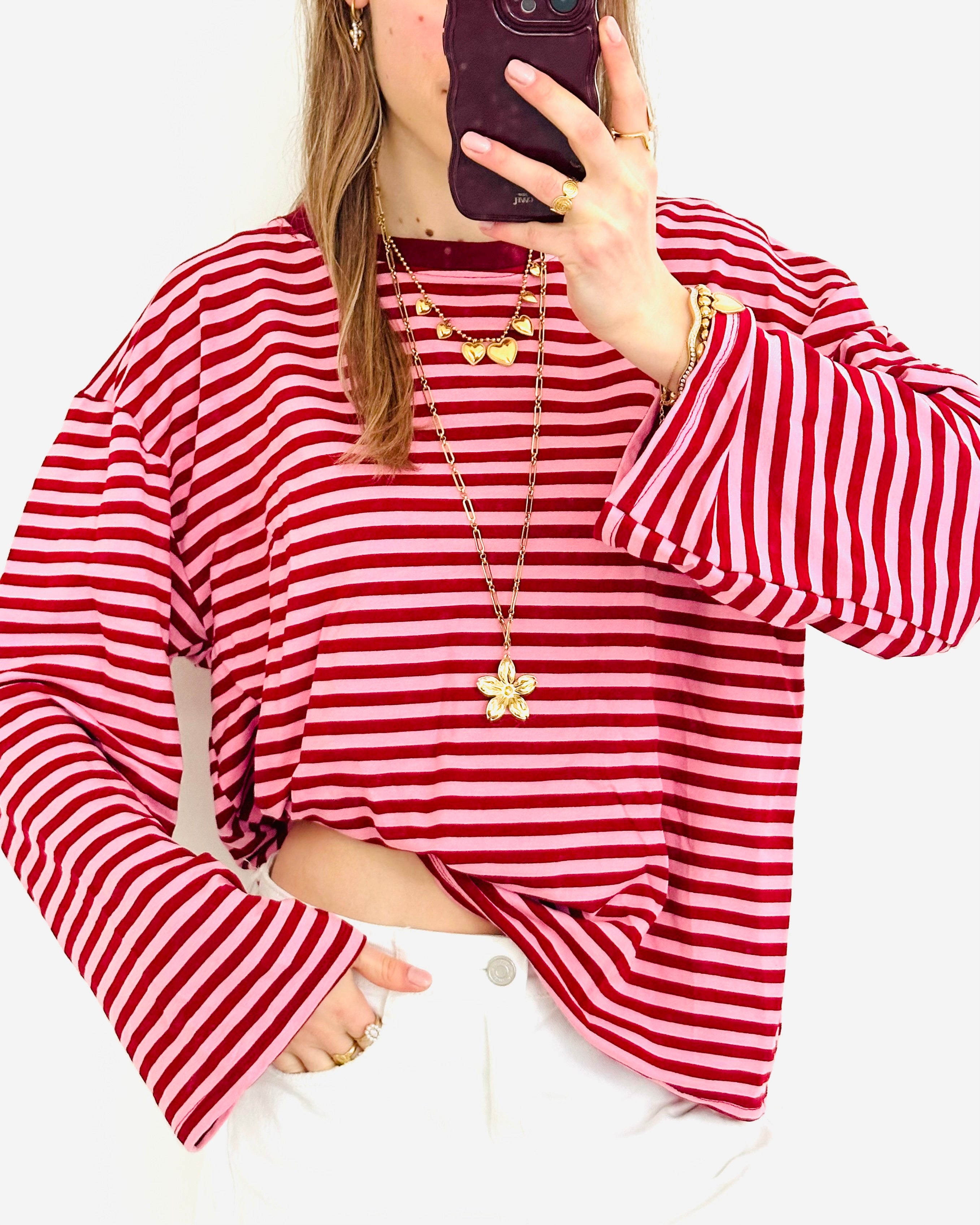 Casual stripe longsleeve pink bordeaux pre order