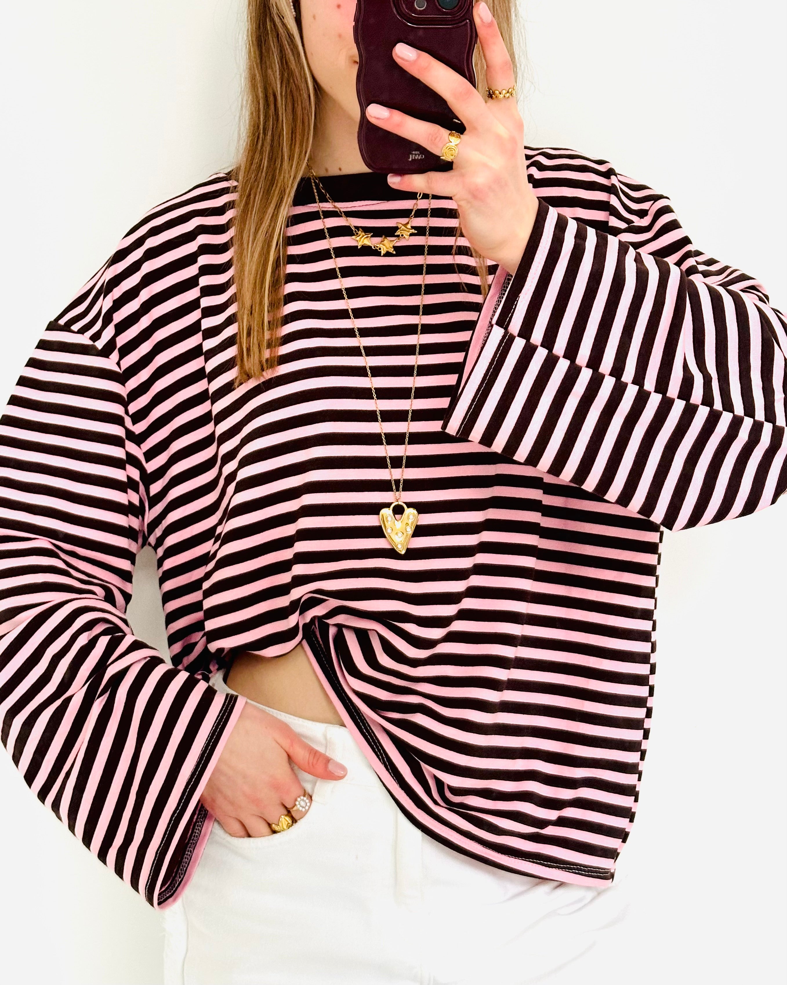 Casual stripe longsleeve pink brown pre order