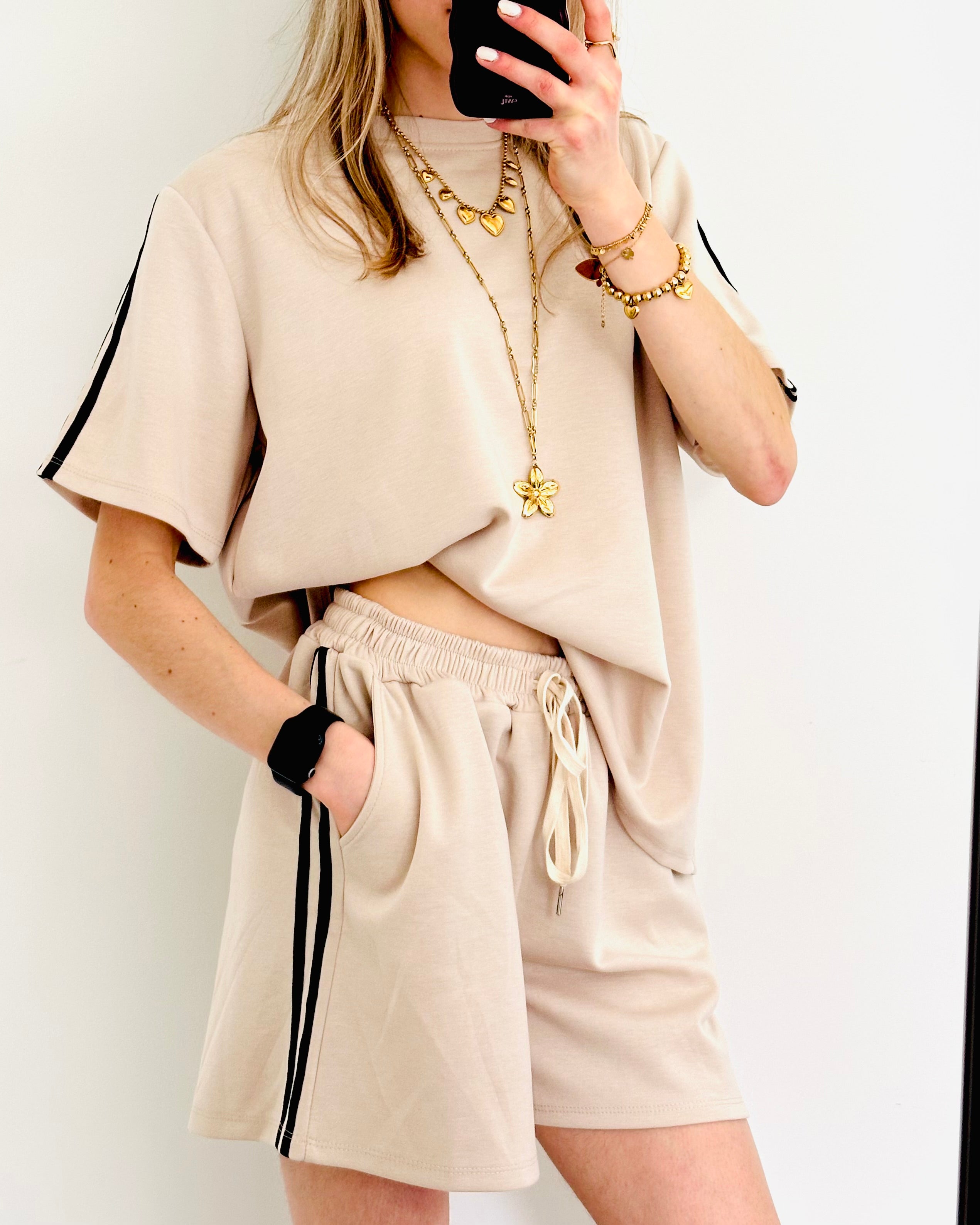 Oversized amy set stripe short beige
