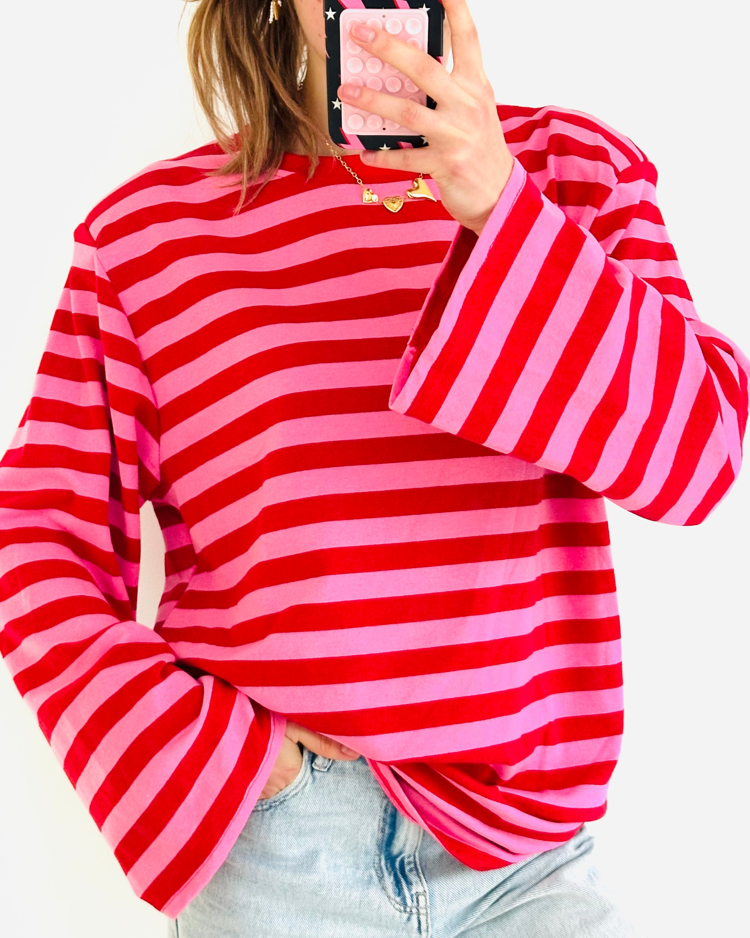 Casual stripe longsleeve roze rood