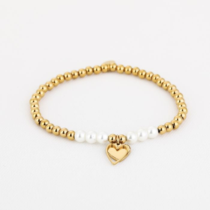 Kralen armband hartje goud
