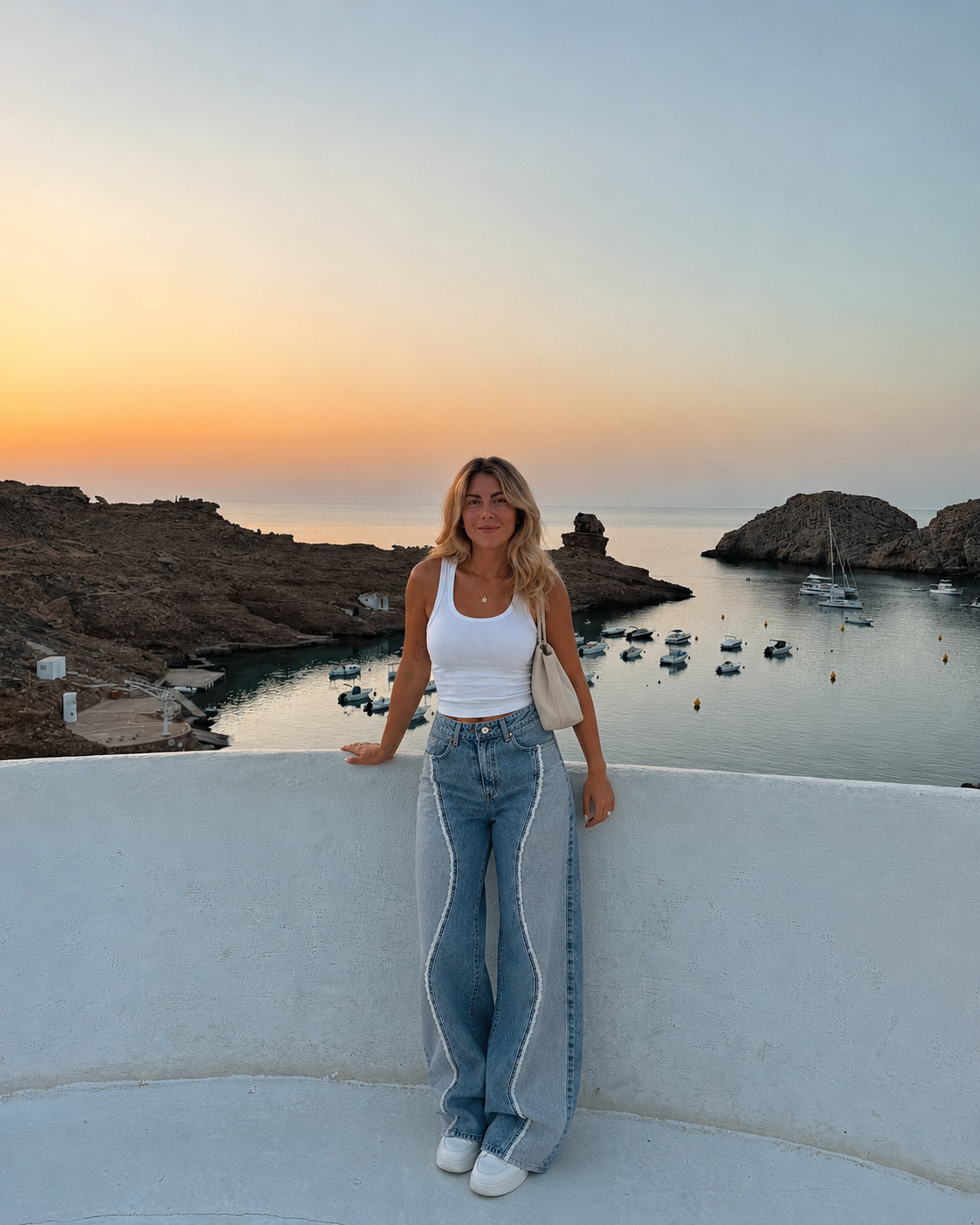 Wave ruffle straight leg jeans