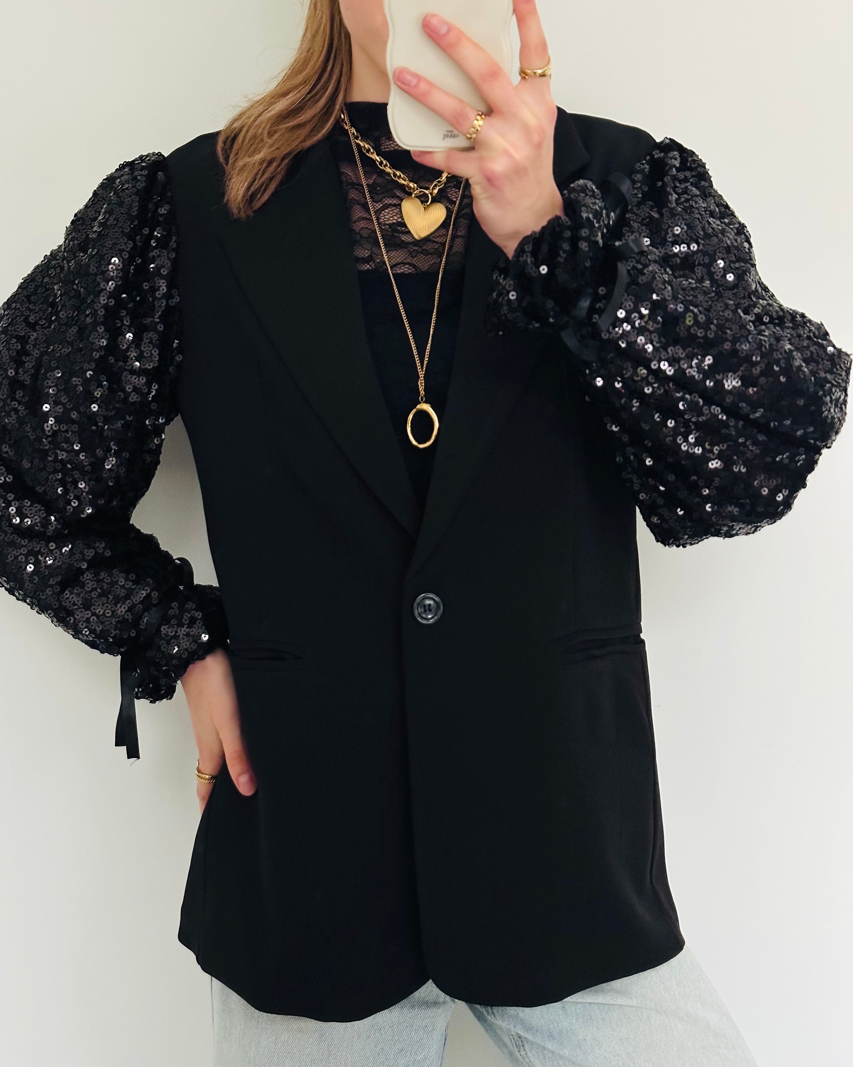 Glory blazer oversized glitter zwart