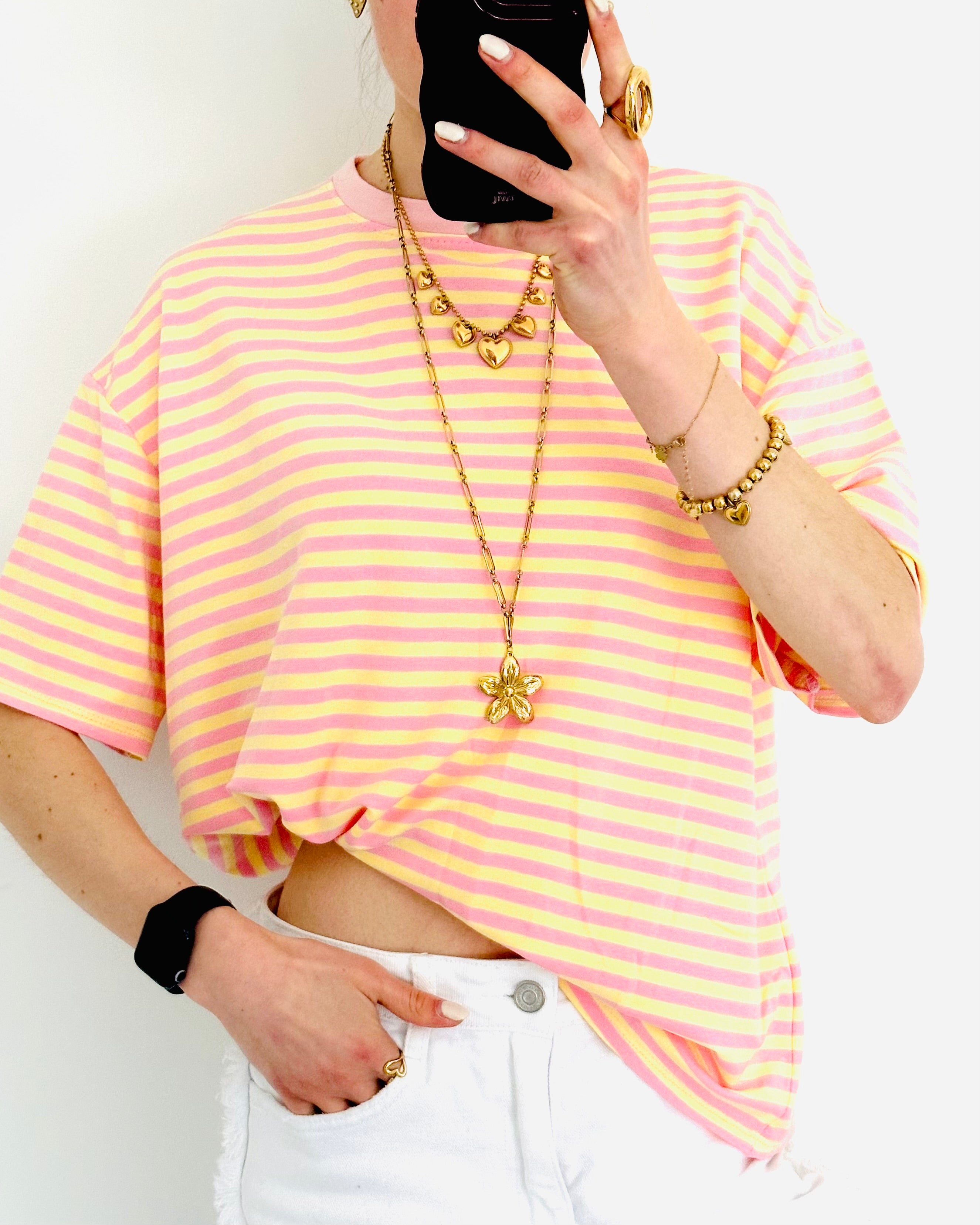 Casual stripe shortsleeve yellow light pink