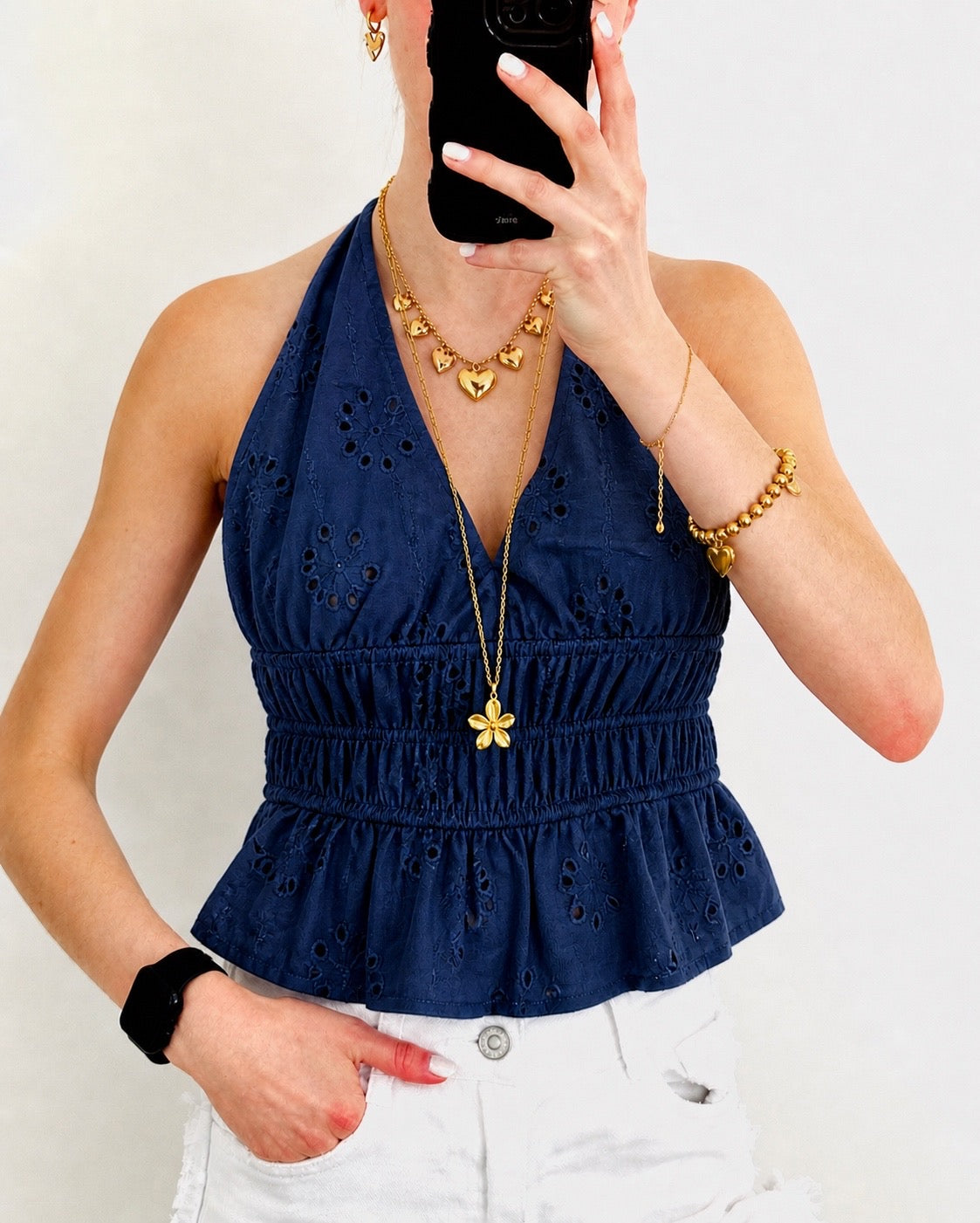 Lace top halter navy