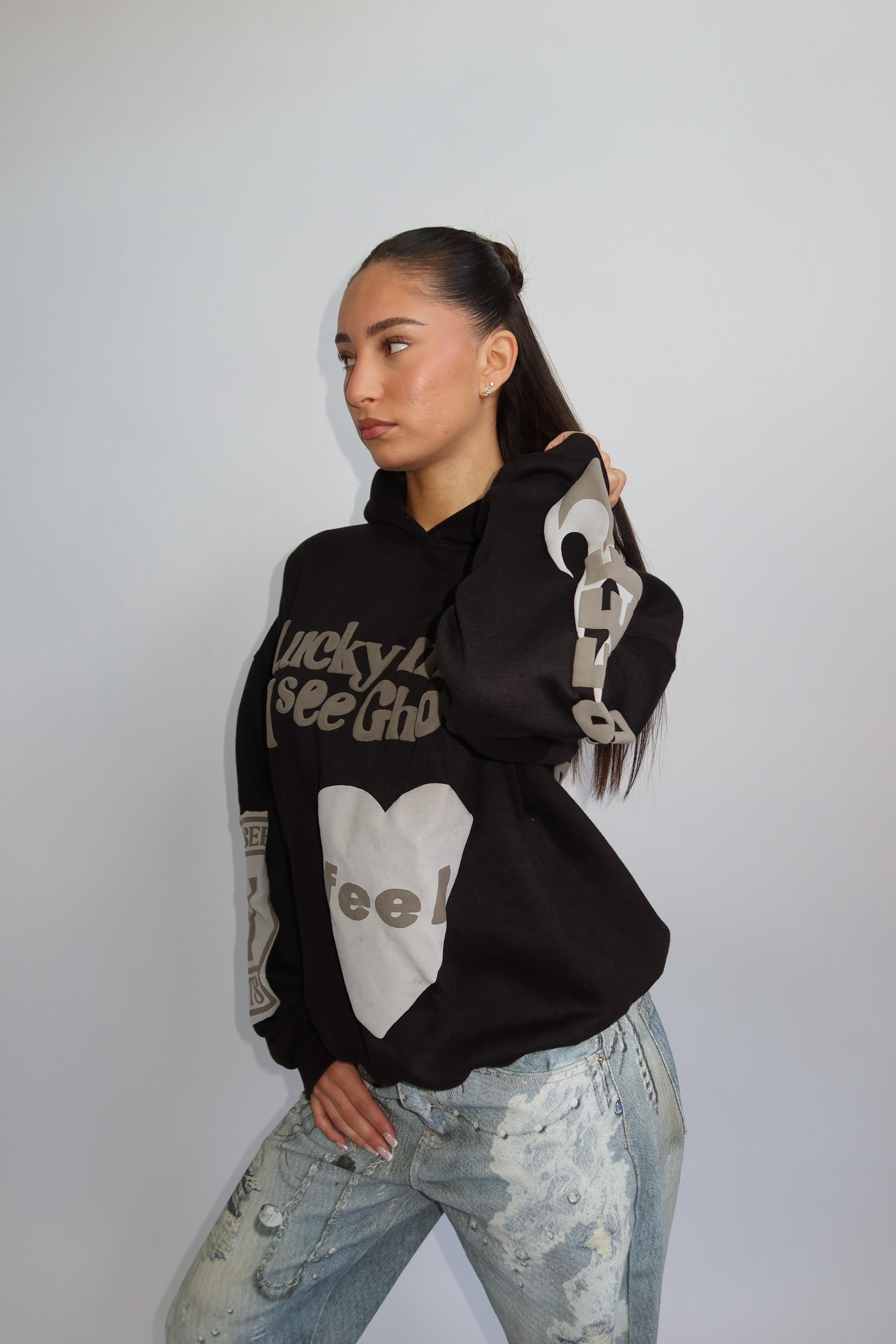 Lucky me hoodie zwart