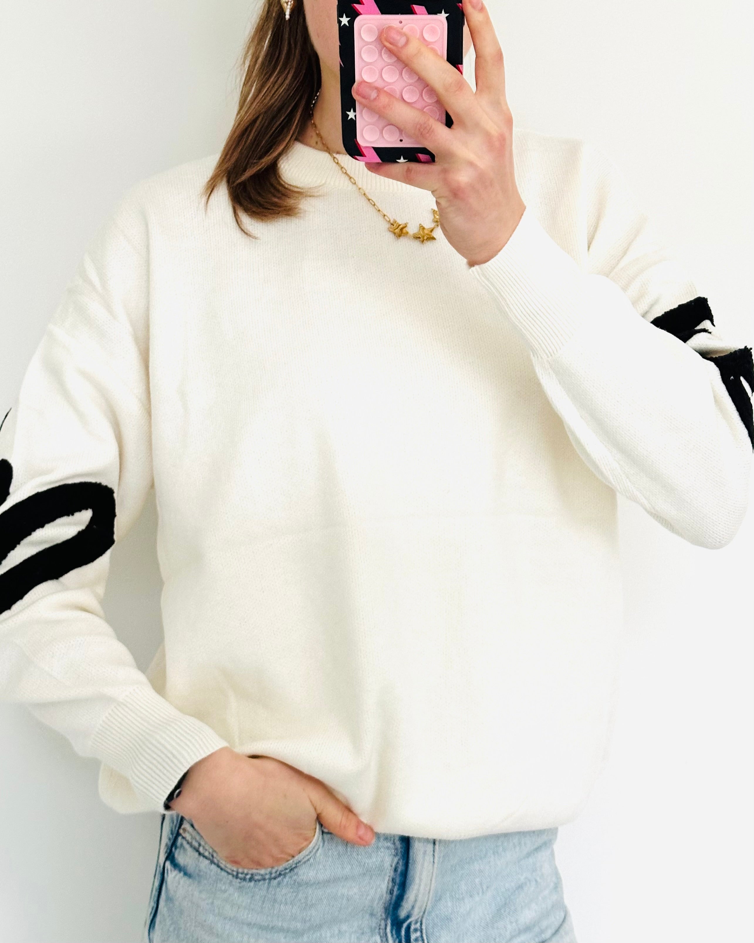 Be happy trui off white zwart