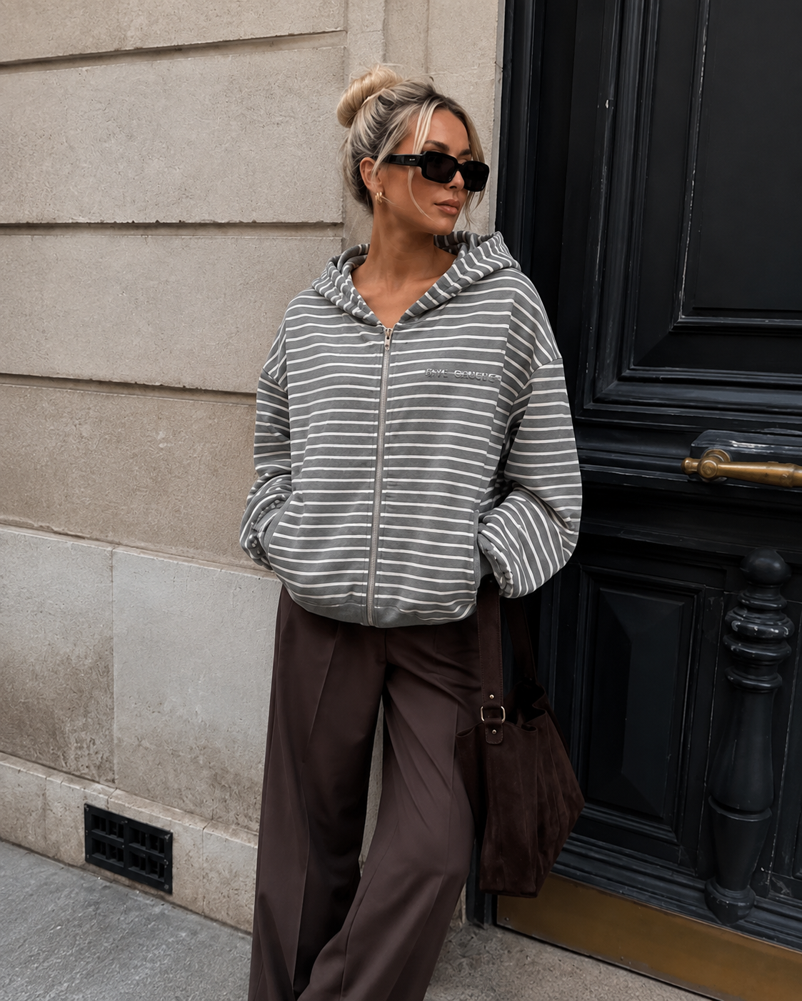 Zipper rive cauche striped grijs