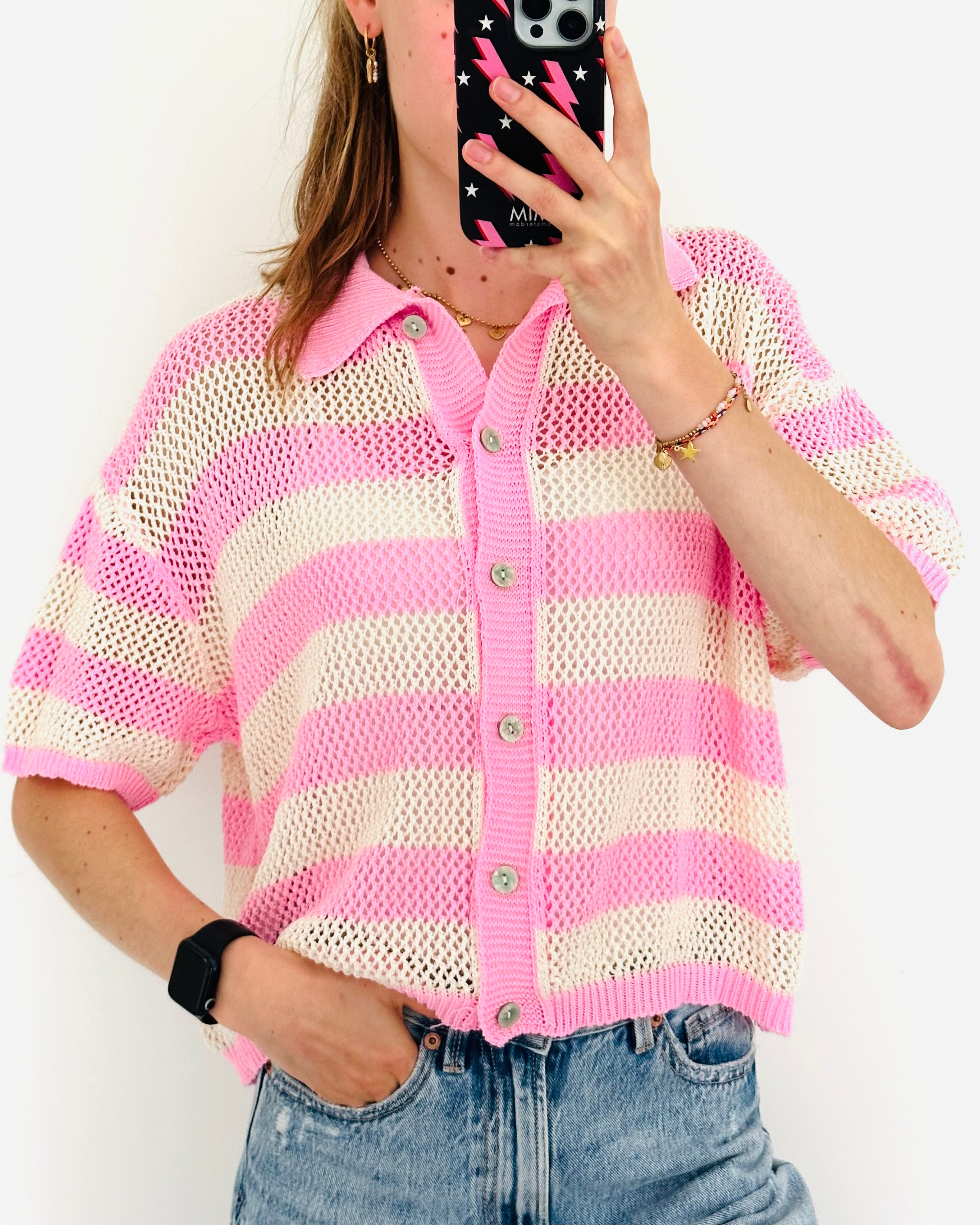Valencia top crocheted pink stripe