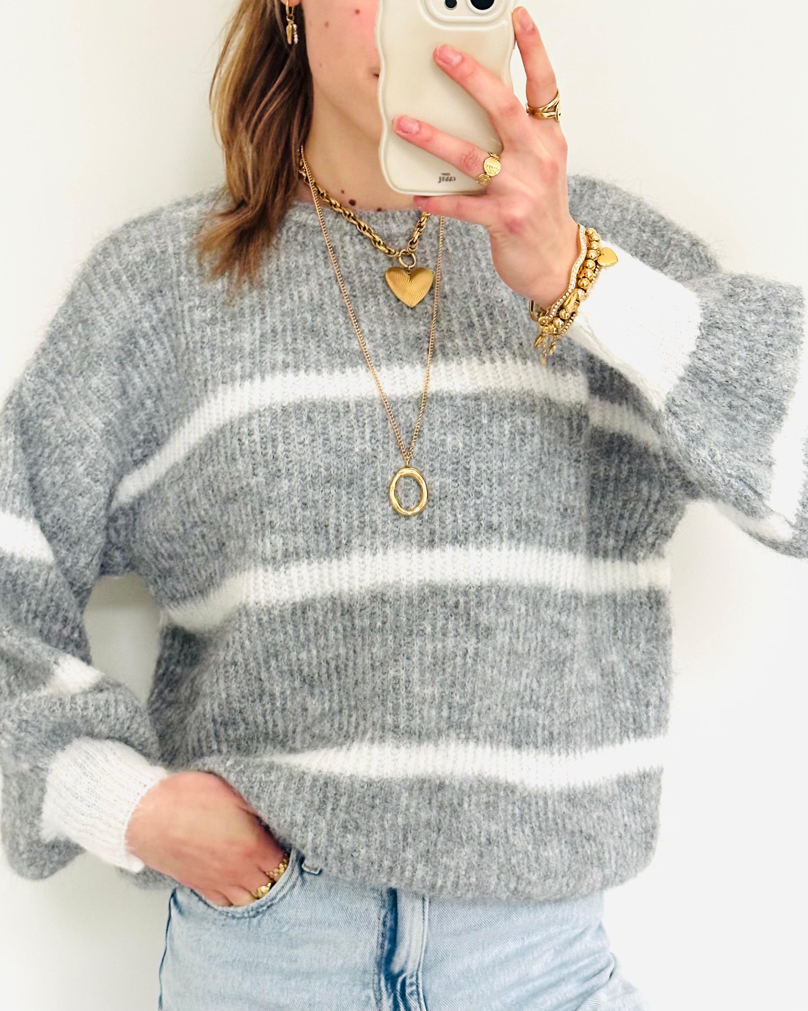 Stripe comfy trui grijs