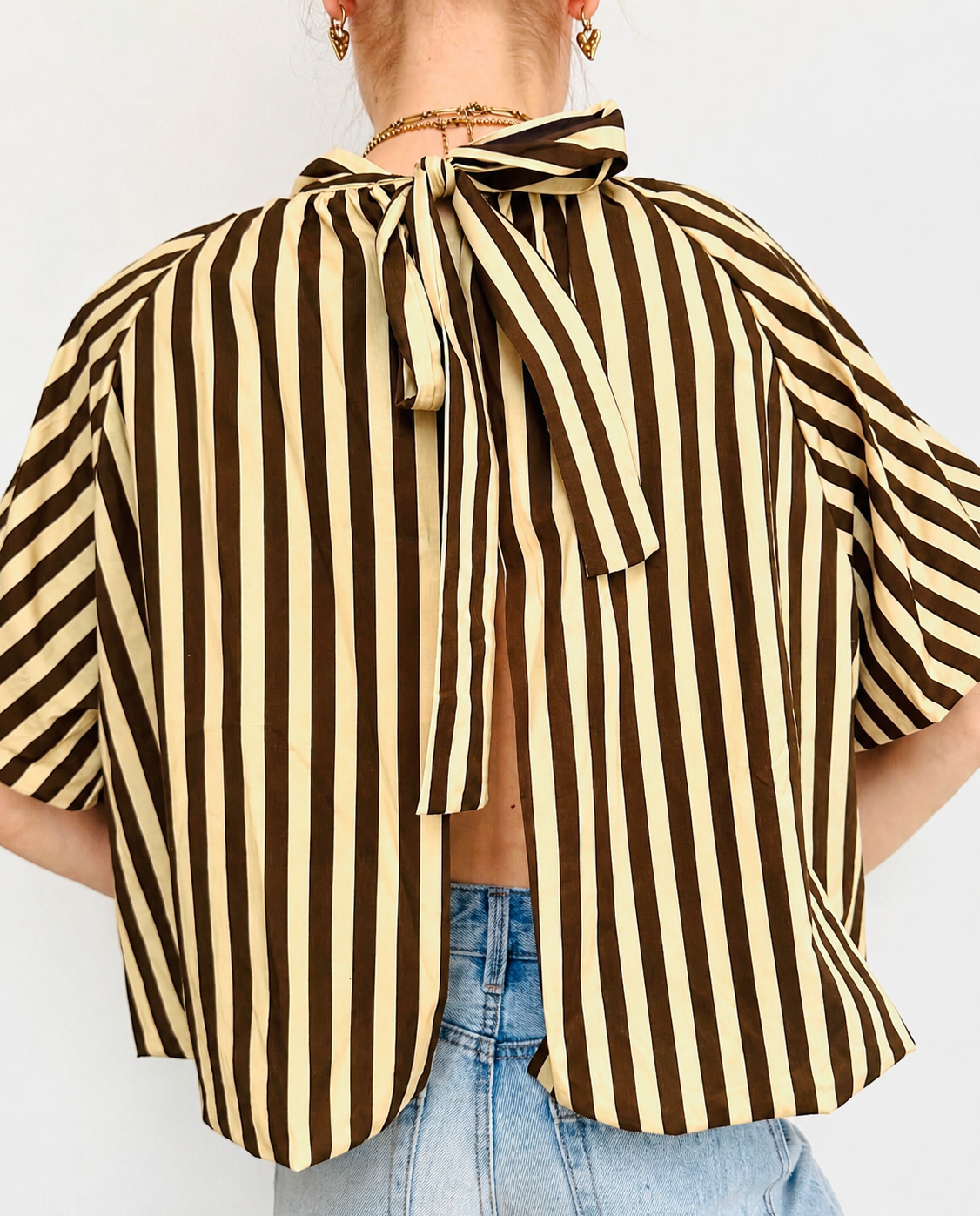 Stripe blouse open back yellow brown