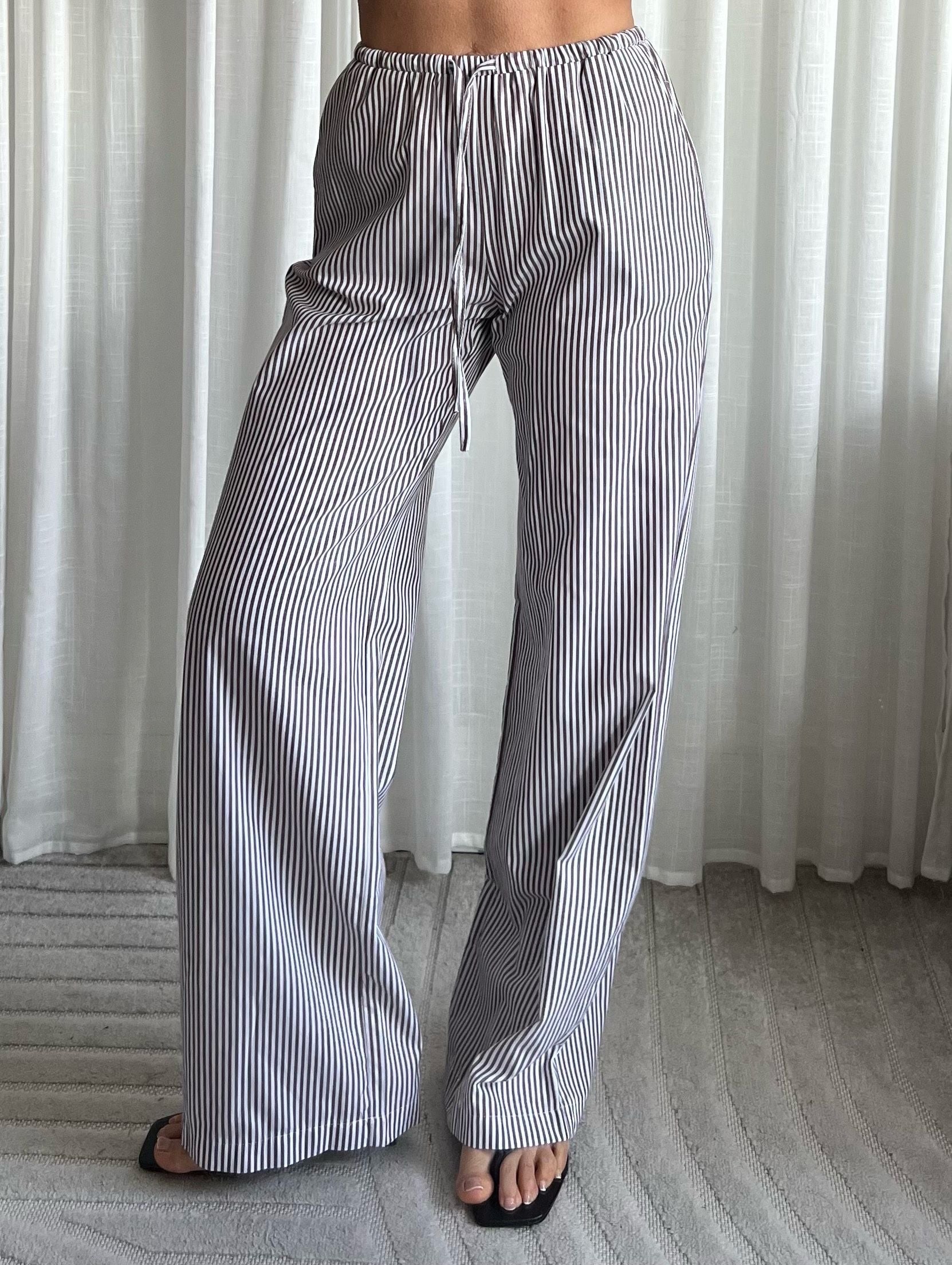 Linnen pants striped brown