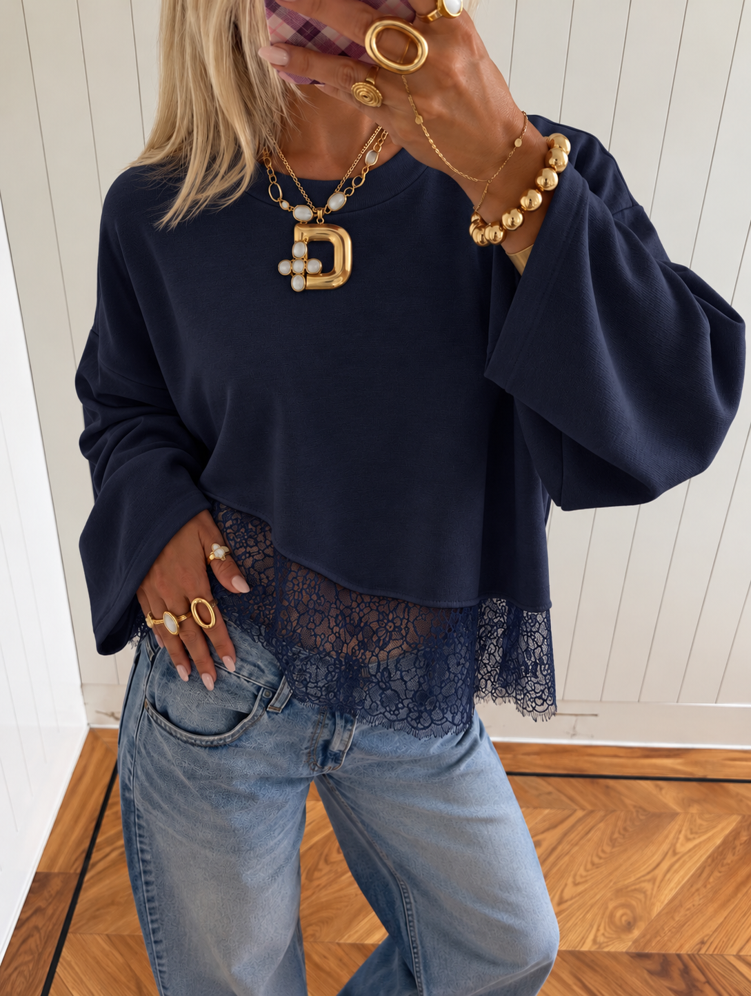 Premium lace sweatshirt navy