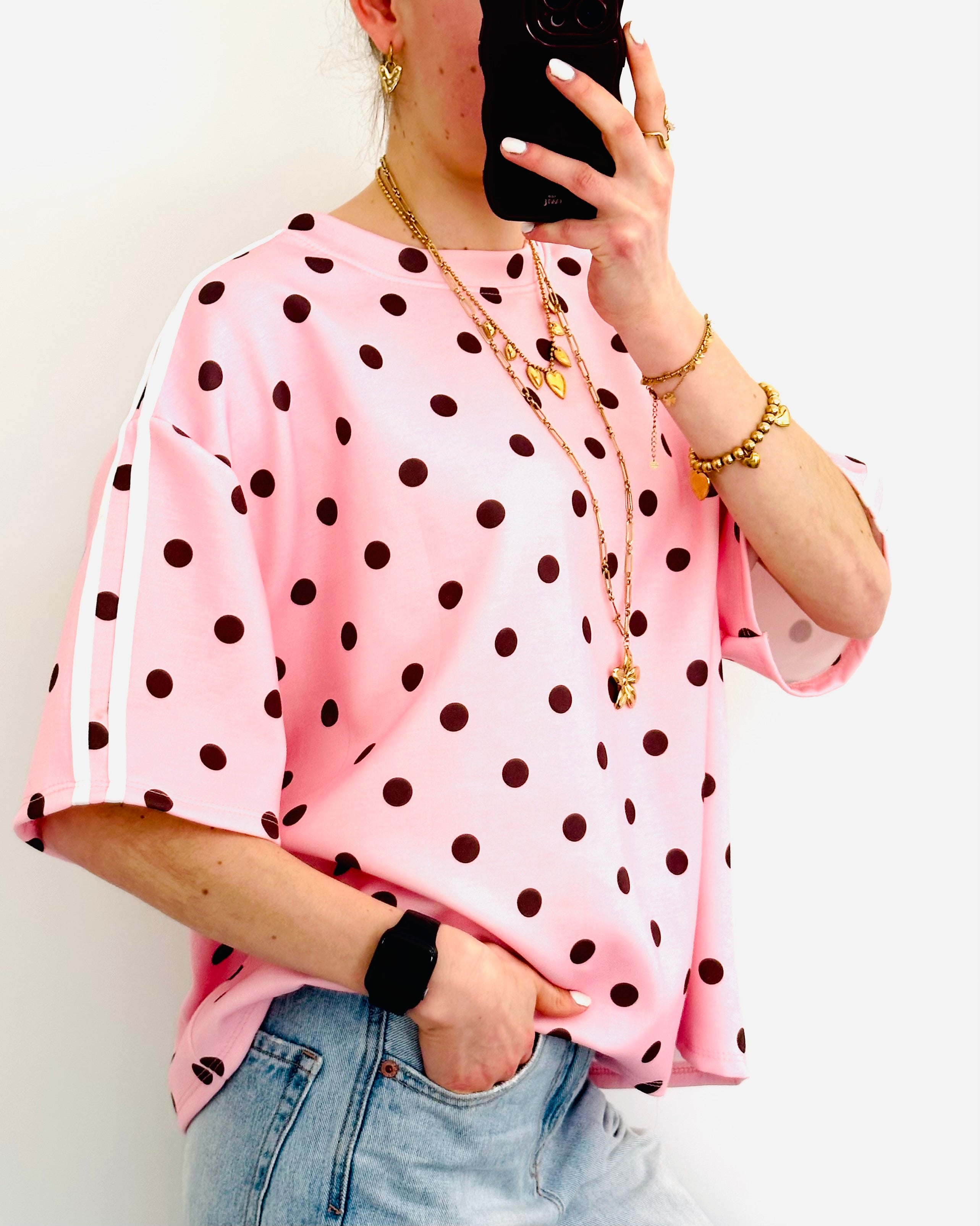 Britt dots oversized shirt stripe roze