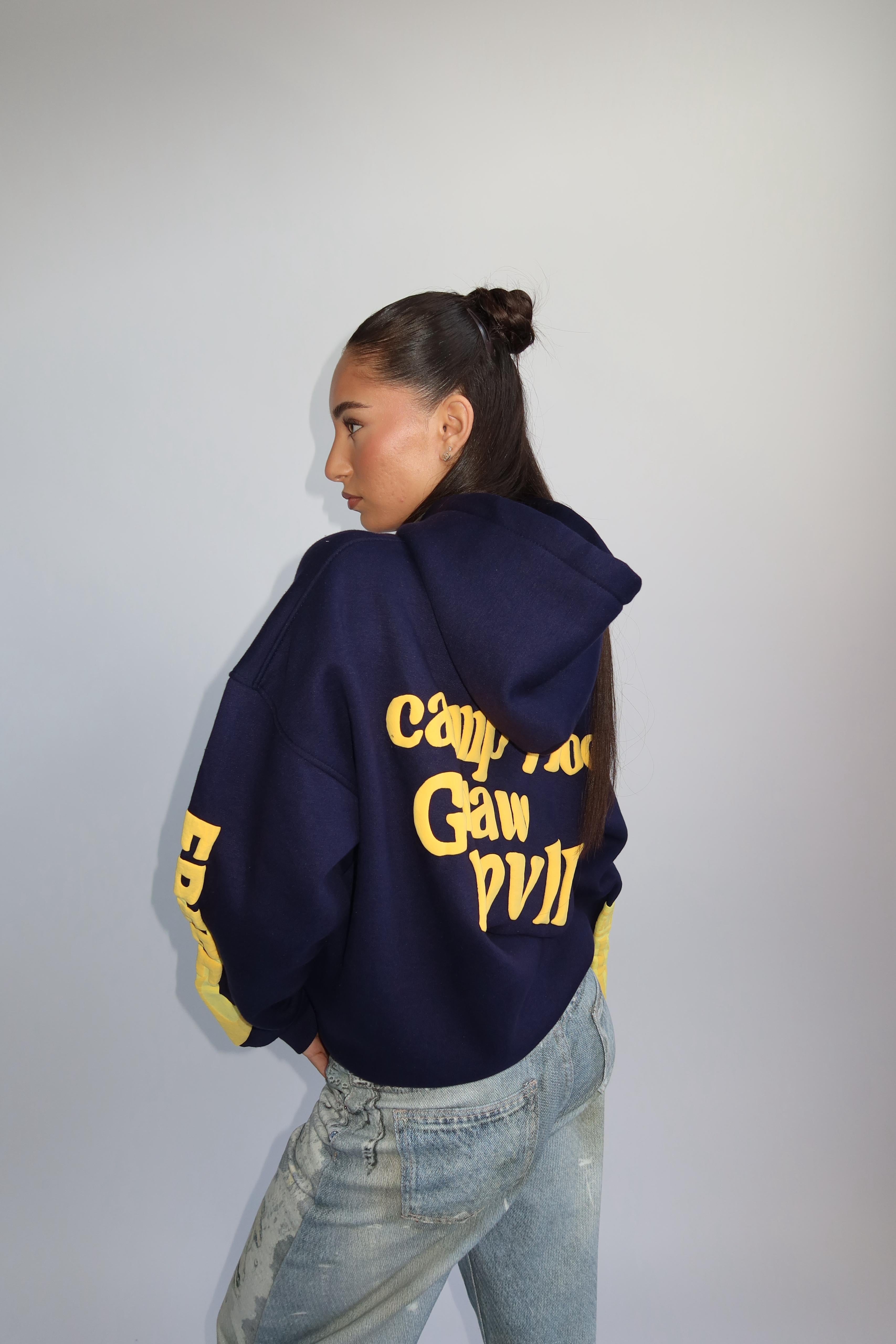 Lucky me hoodie navy yellow