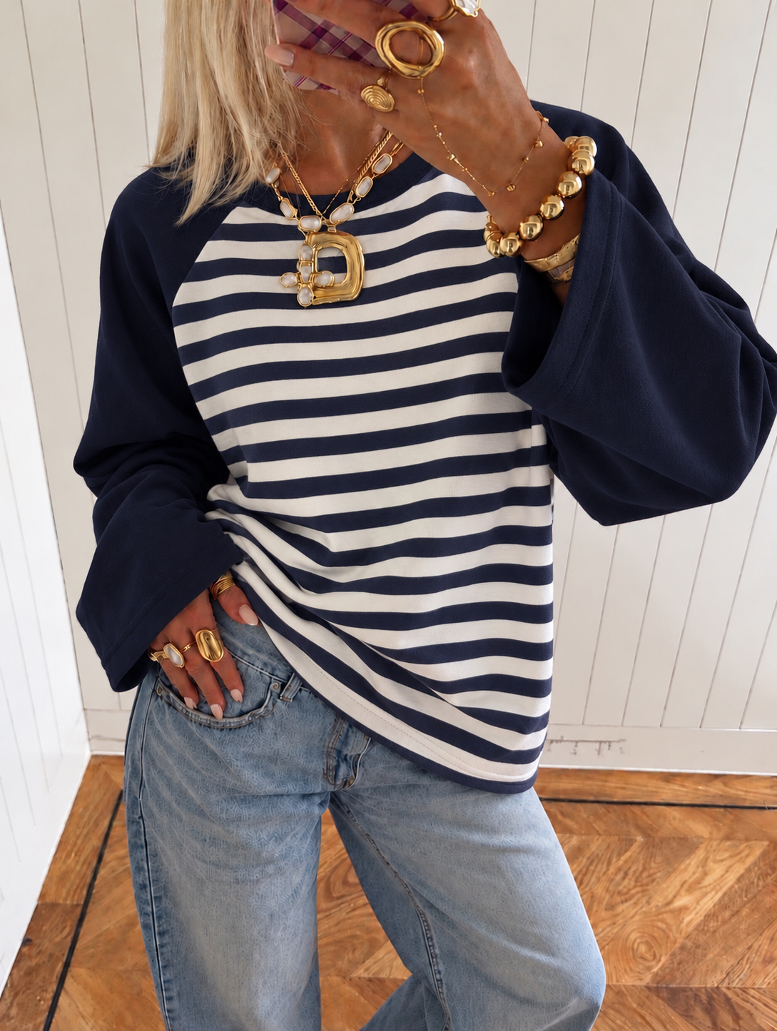 Limited Double longsleeve navy stripes